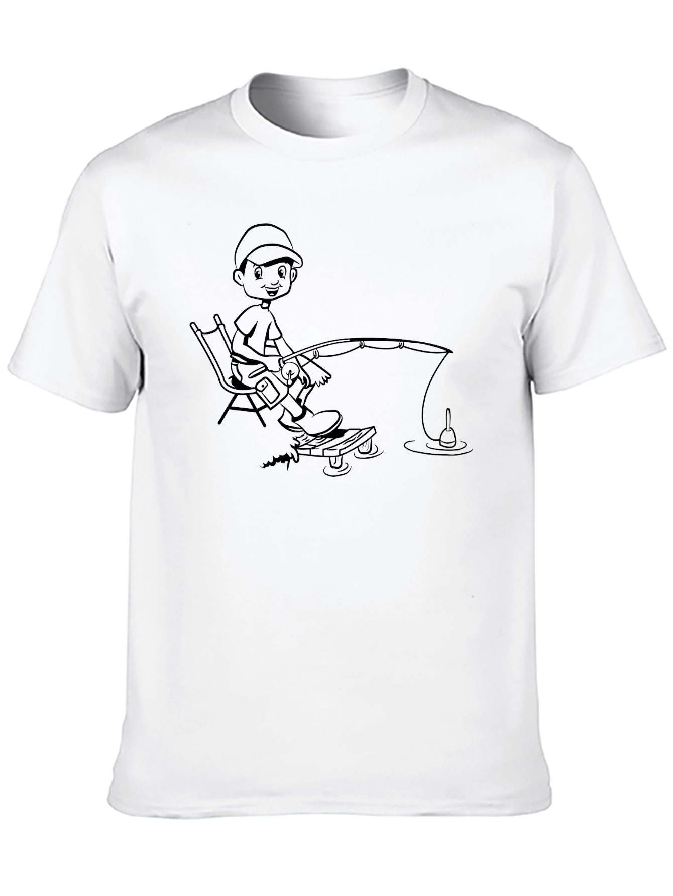 Fishing Boy Graphic Tee - Black Cotton Casual T-Shirt