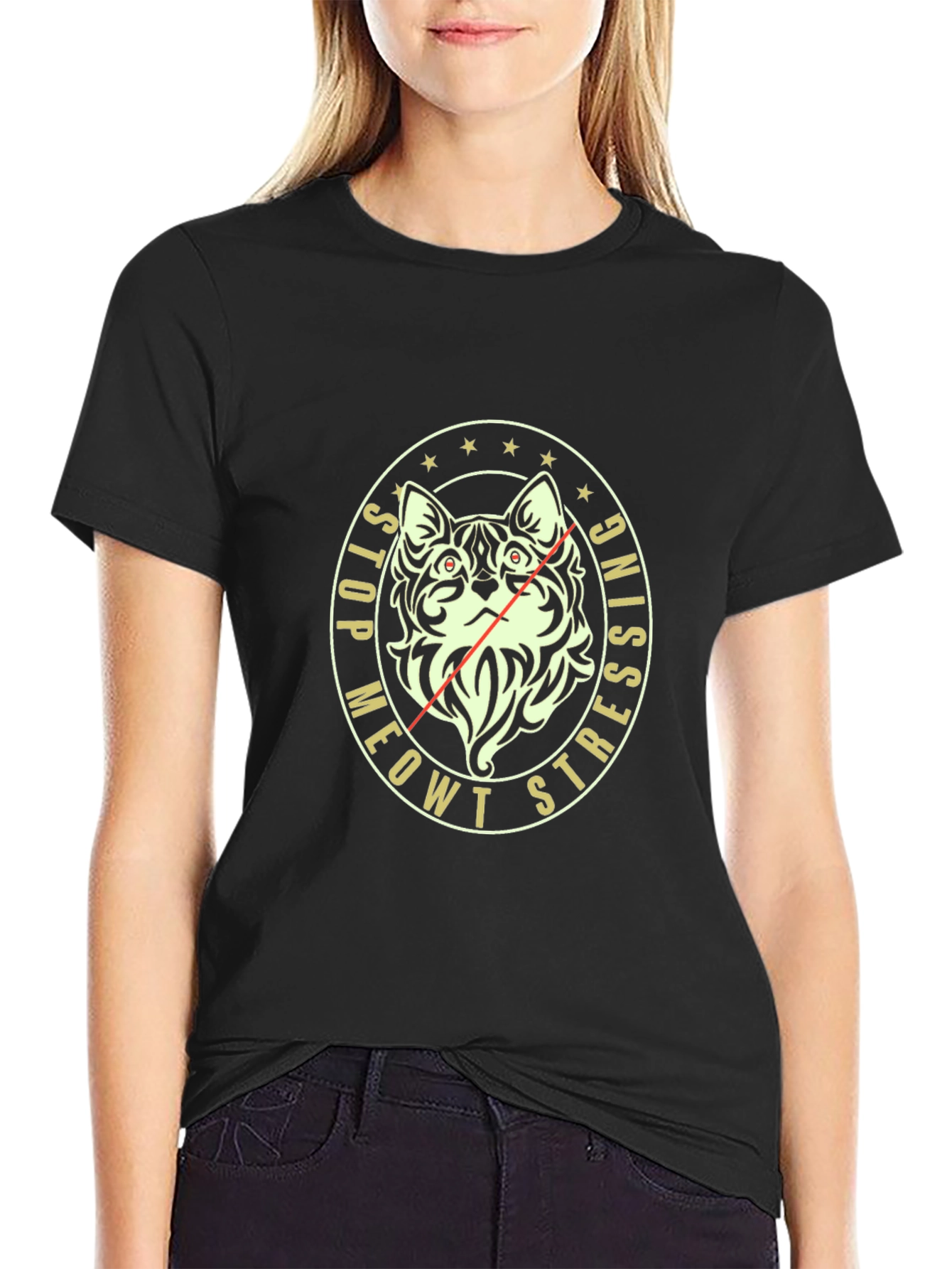 Stop Meowt Stressing Black T-Shirt
