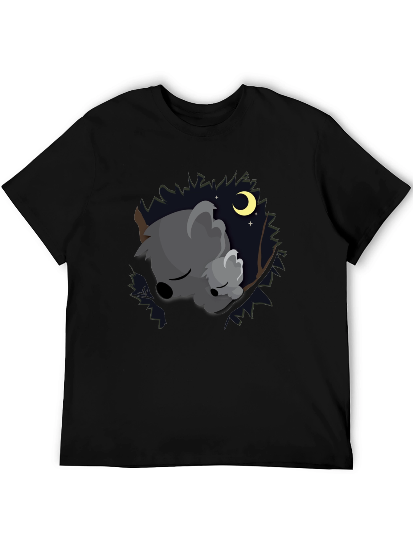 Cute Koala Moon Black T-Shirt