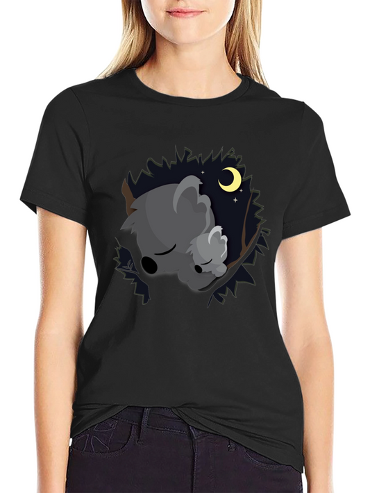 Cute Koala Moon Black T-Shirt