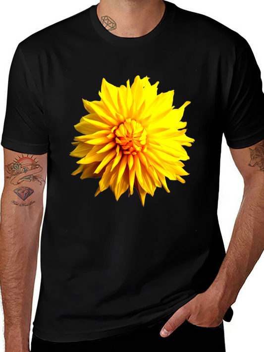 Black T-Shirt with Bright Yellow Flower Graphic