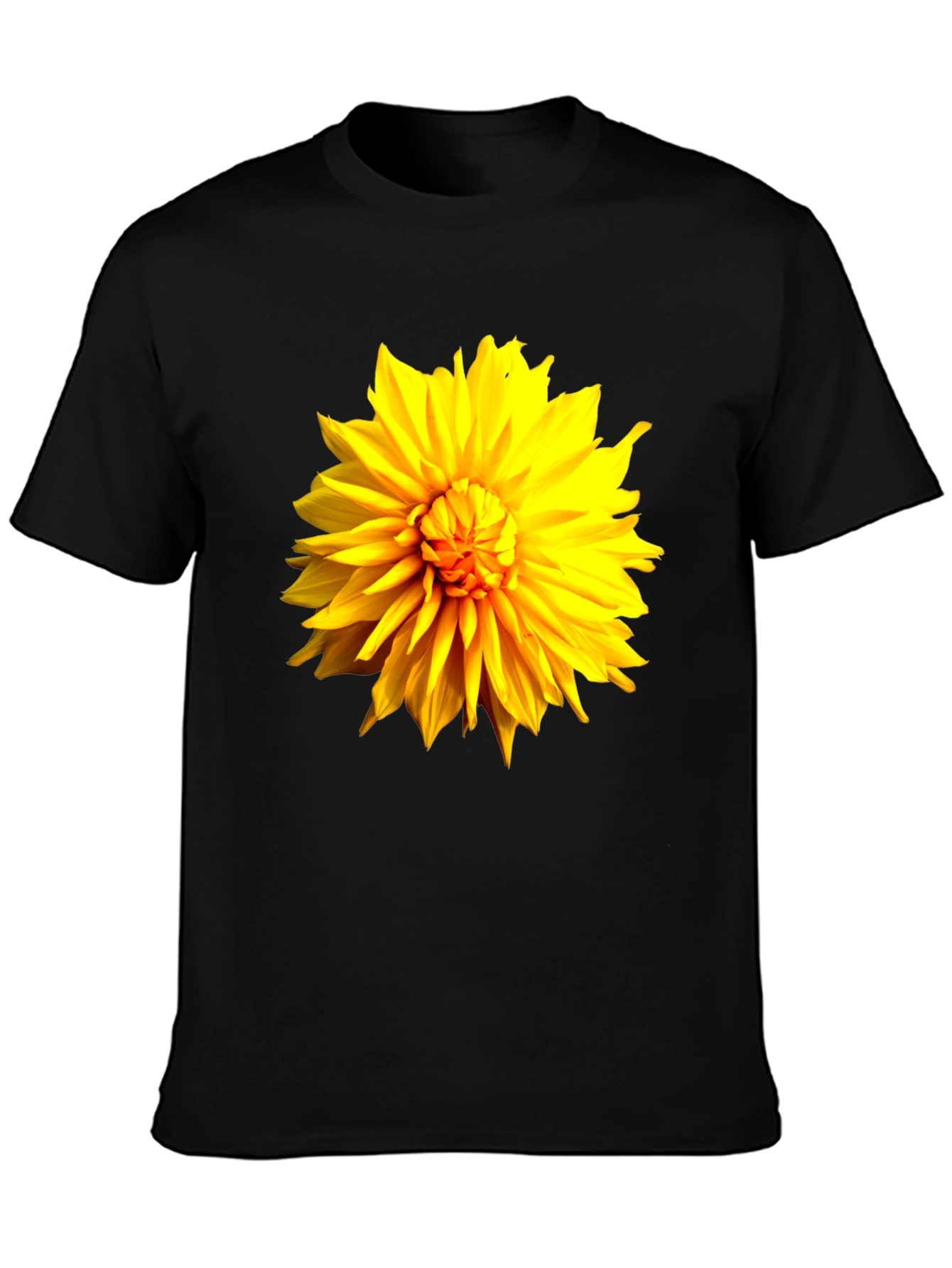 Black T-Shirt with Bright Yellow Flower Graphic