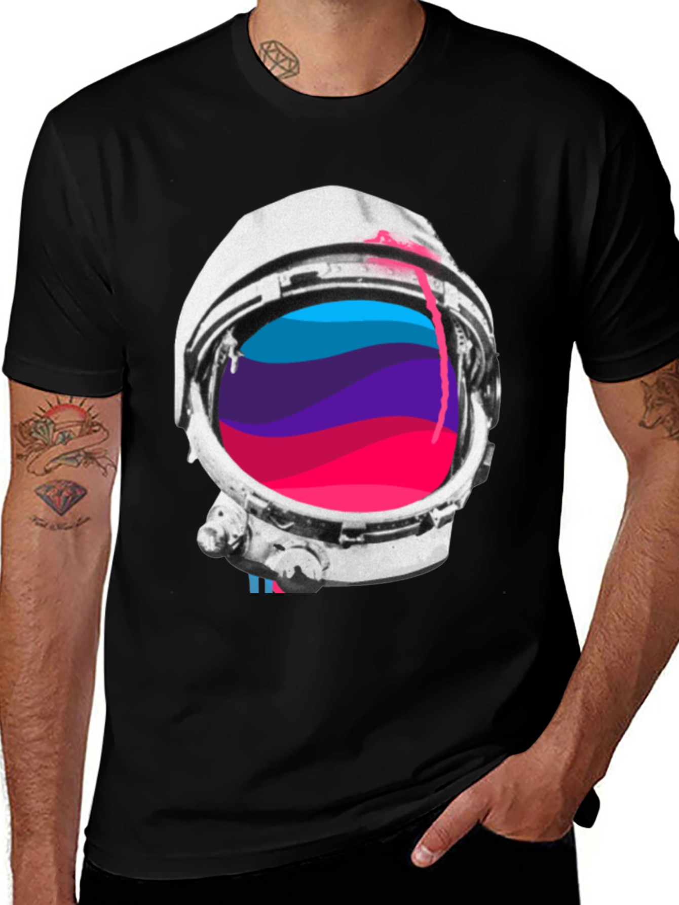Astronaut Helmet Graphic Tee - Black Crew Neck