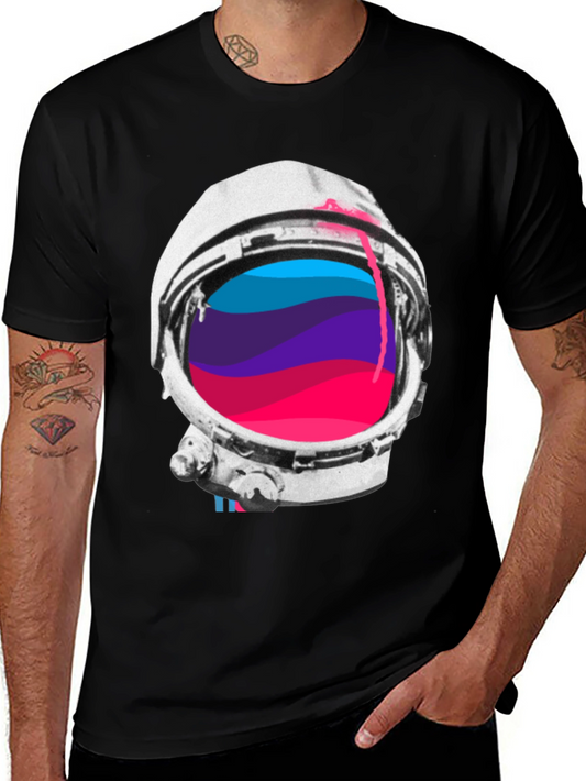 Astronaut Helmet Graphic Tee - Black Crew Neck