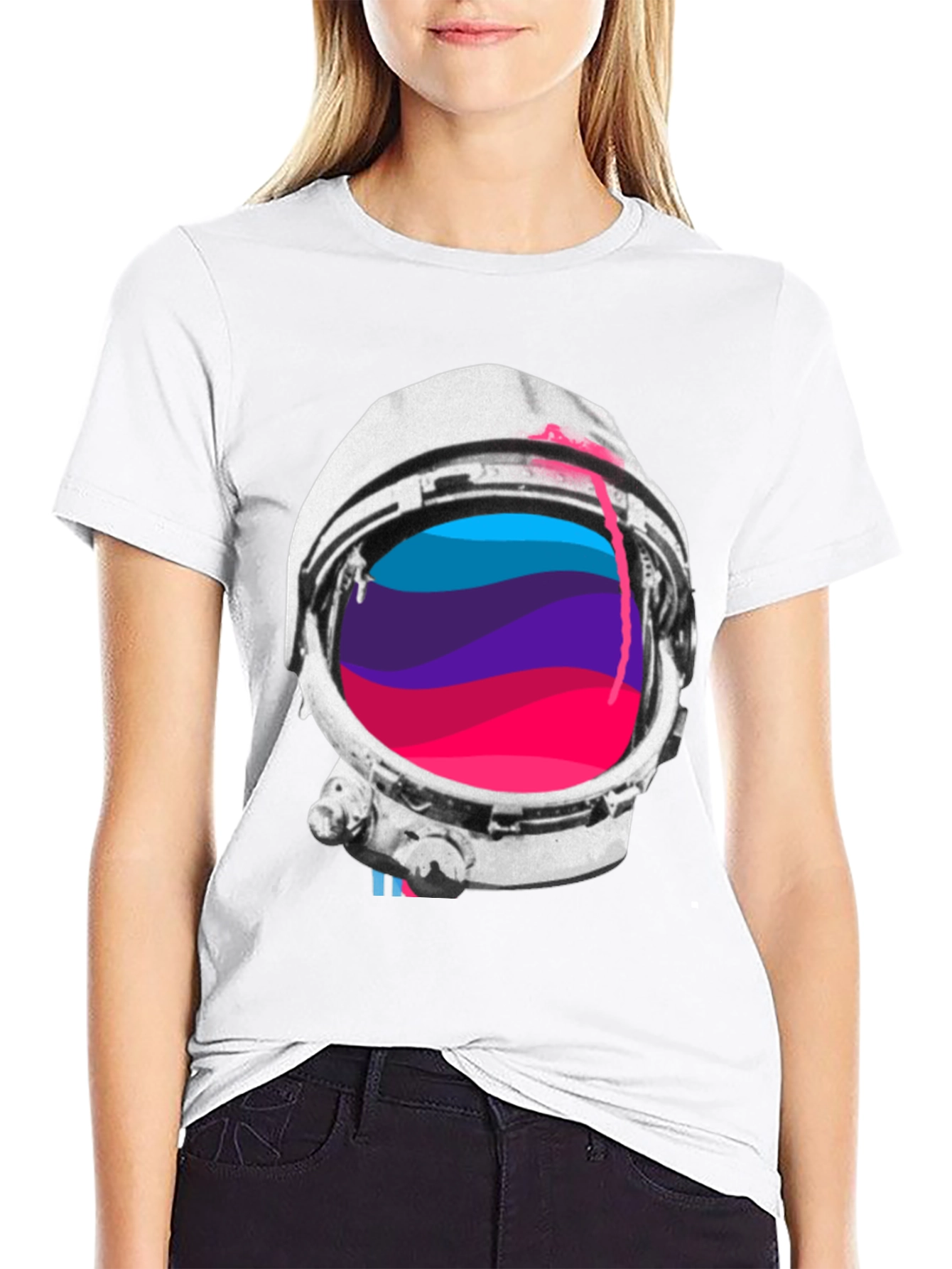 Astronaut Helmet Graphic Tee - Black Crew Neck