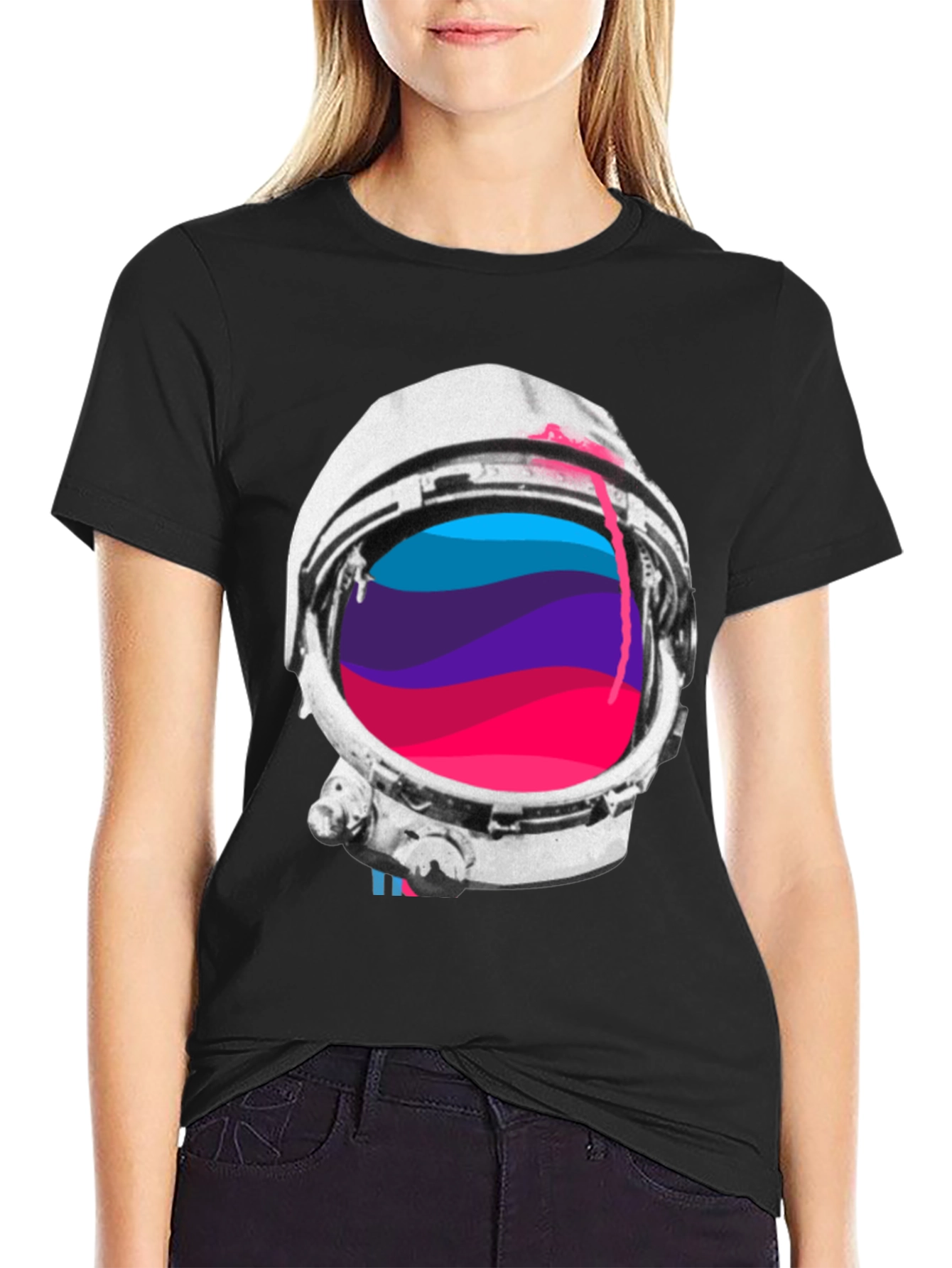 Astronaut Helmet Graphic Tee - Black Crew Neck