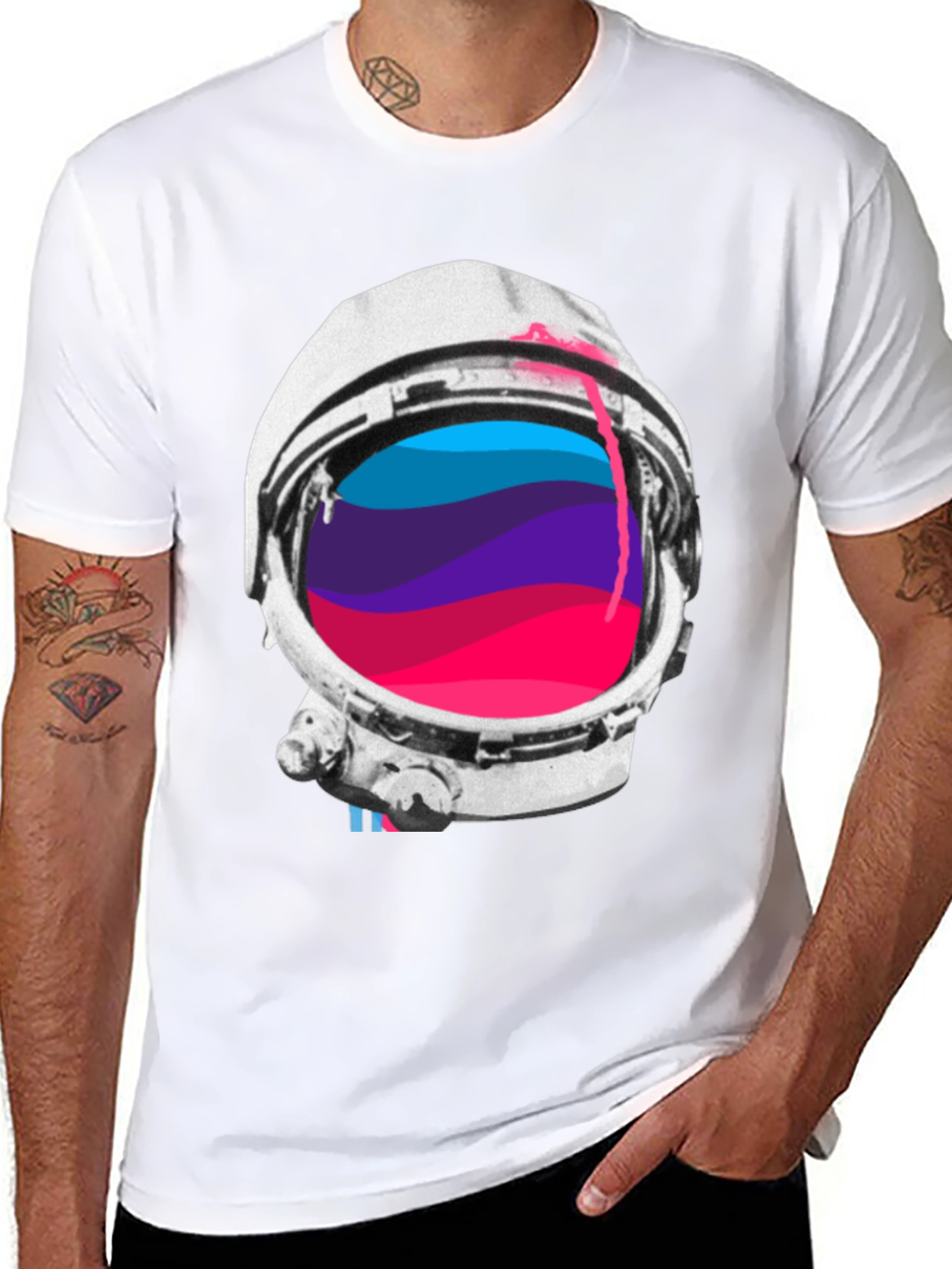 Astronaut Helmet Graphic Tee - Black Crew Neck