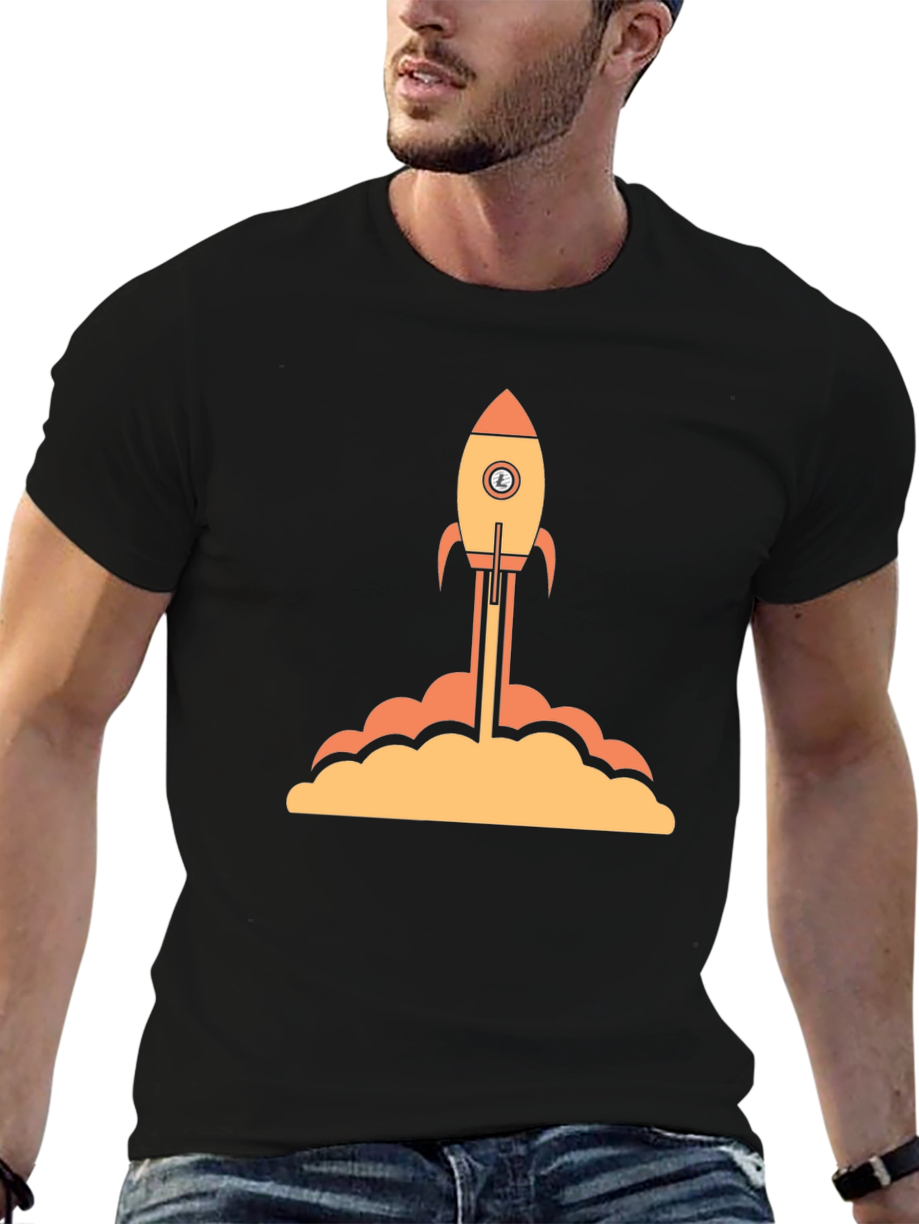 Rocket Launch Graphic Tee - Black Cotton T-Shirt