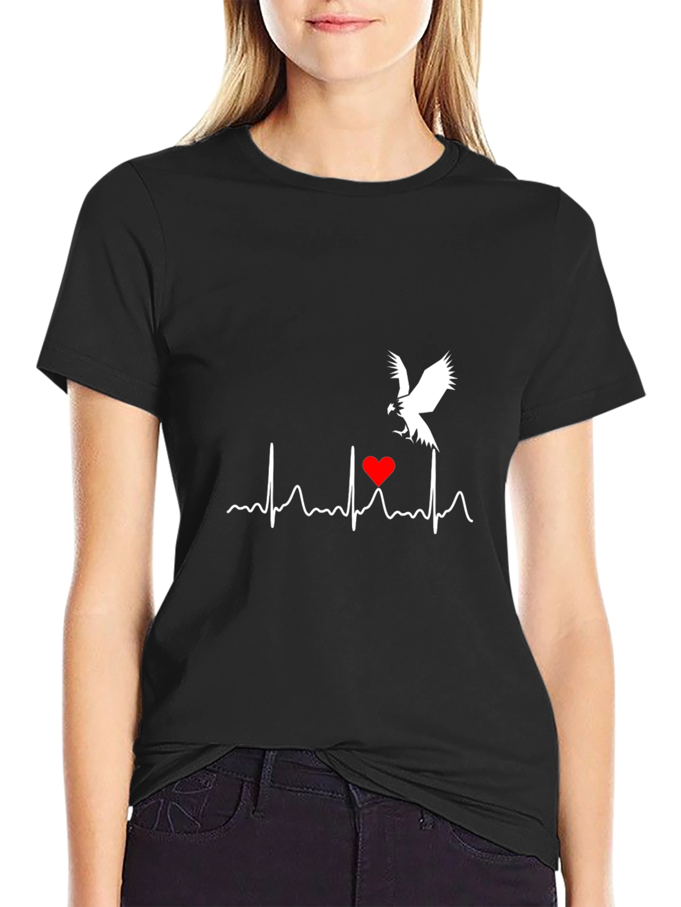 Heartbeat Eagle Graphic Tee - Black Cotton Blend
