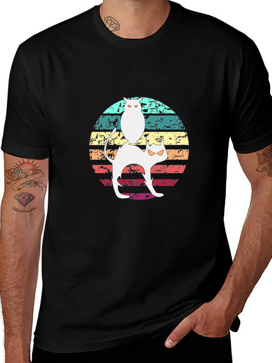 Cat & Owl Graphic Tee - Retro Style