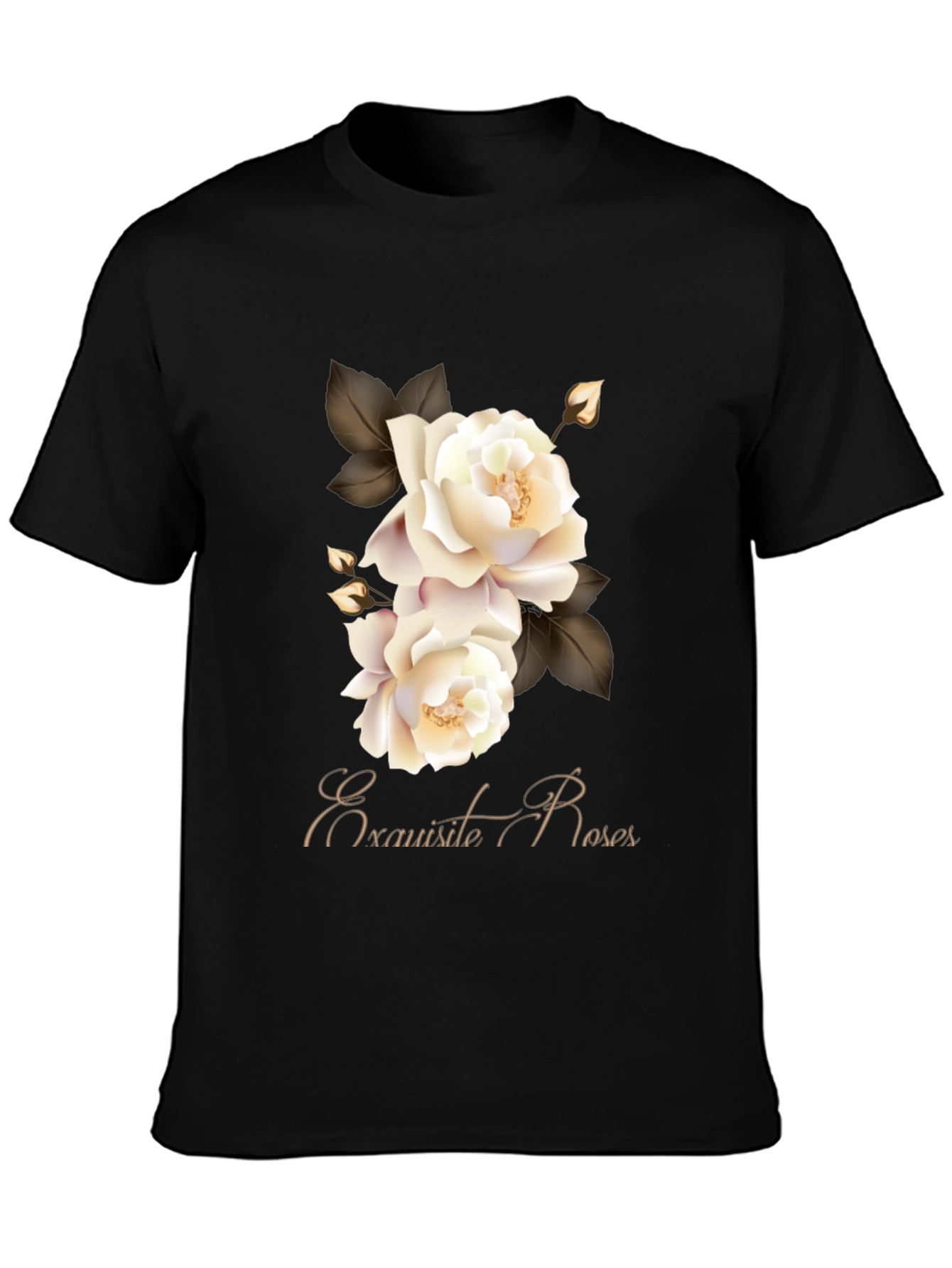 Exquisite Roses Graphic Black T-Shirt