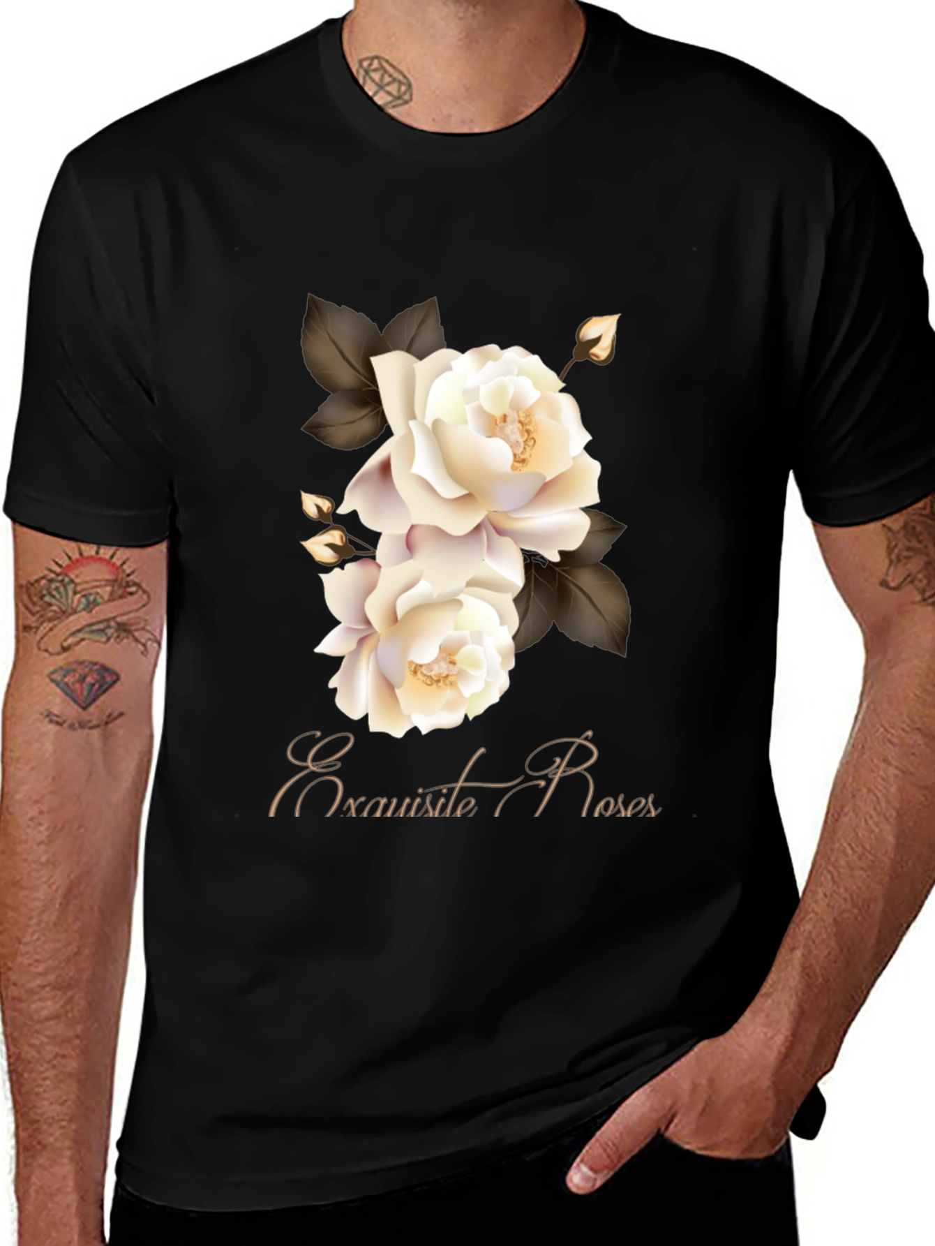 Exquisite Roses Graphic Black T-Shirt