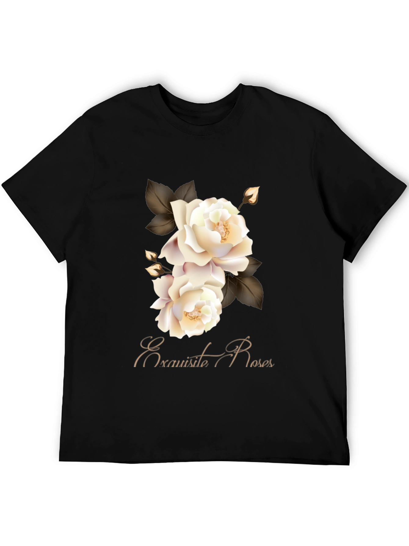 Exquisite Roses Graphic Black T-Shirt