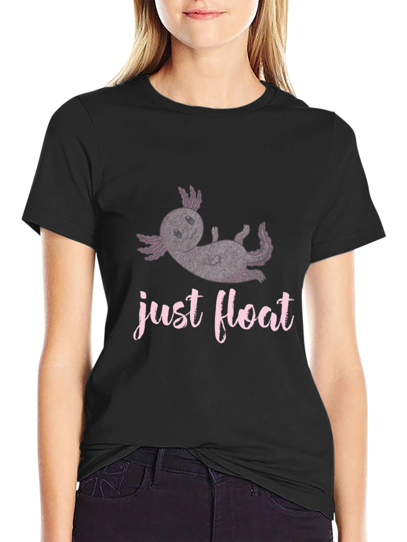 Just Float Axolotl Black T-Shirt