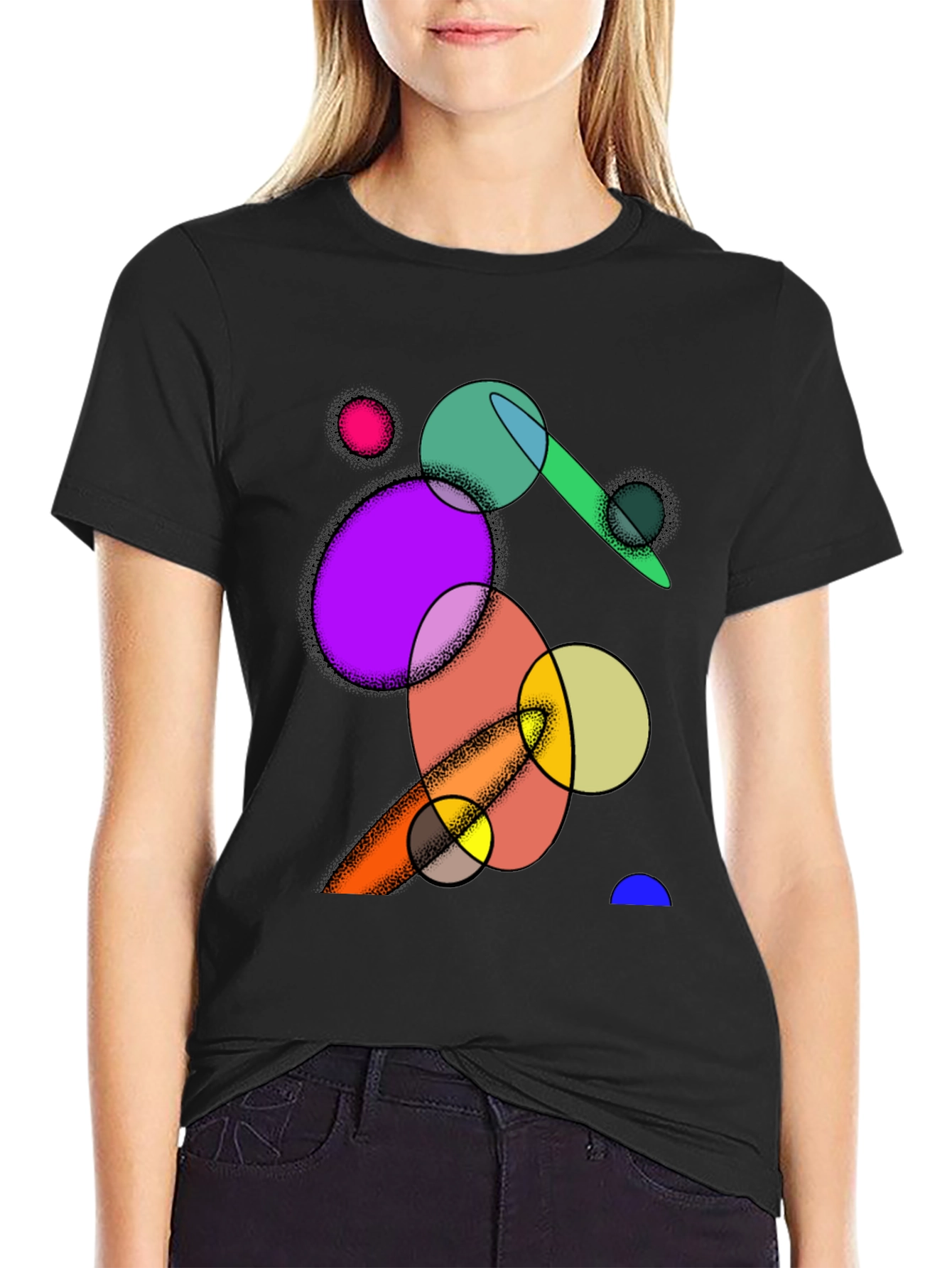 Abstract Circles Graphic Black T-Shirt