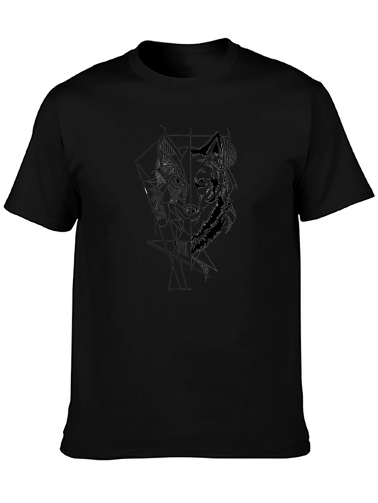 Geometric Wolf Graphic Tee - Modern Black T-Shirt
