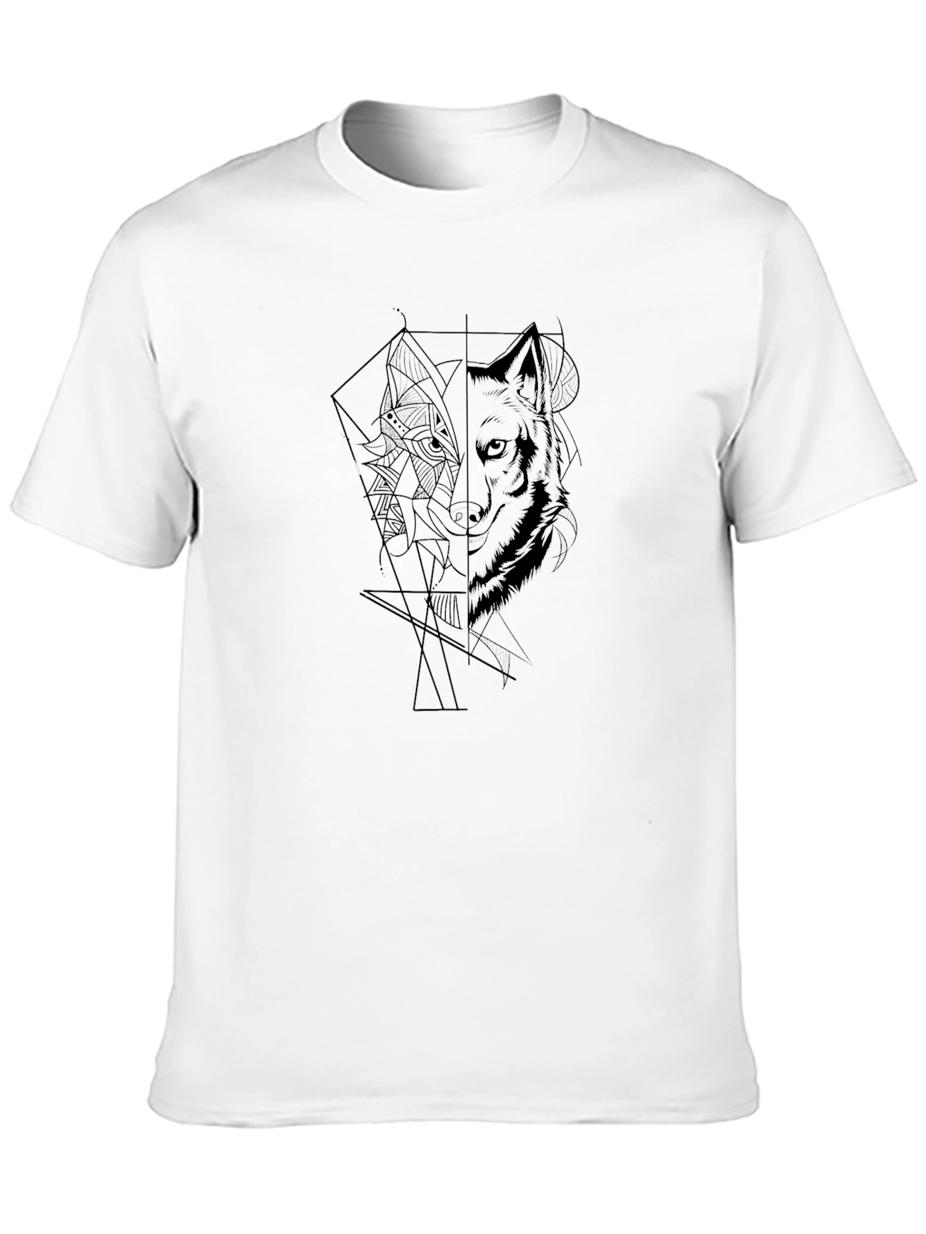 Geometric Wolf Graphic Tee - Modern Black T-Shirt