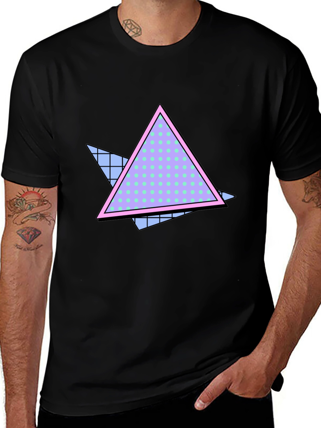 Retro Triangle Graphic Black T-Shirt