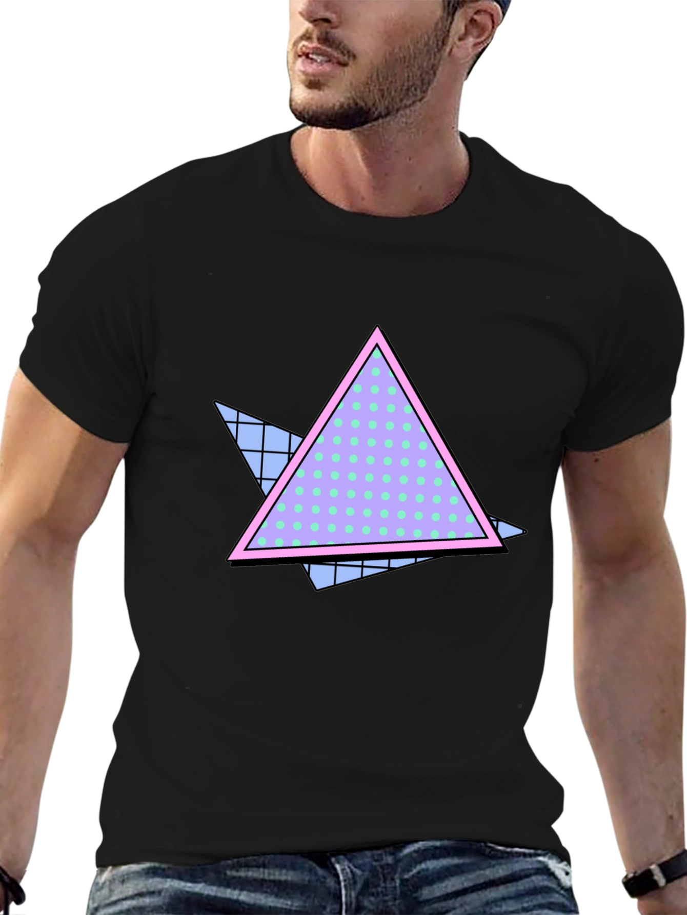 Retro Triangle Graphic Black T-Shirt
