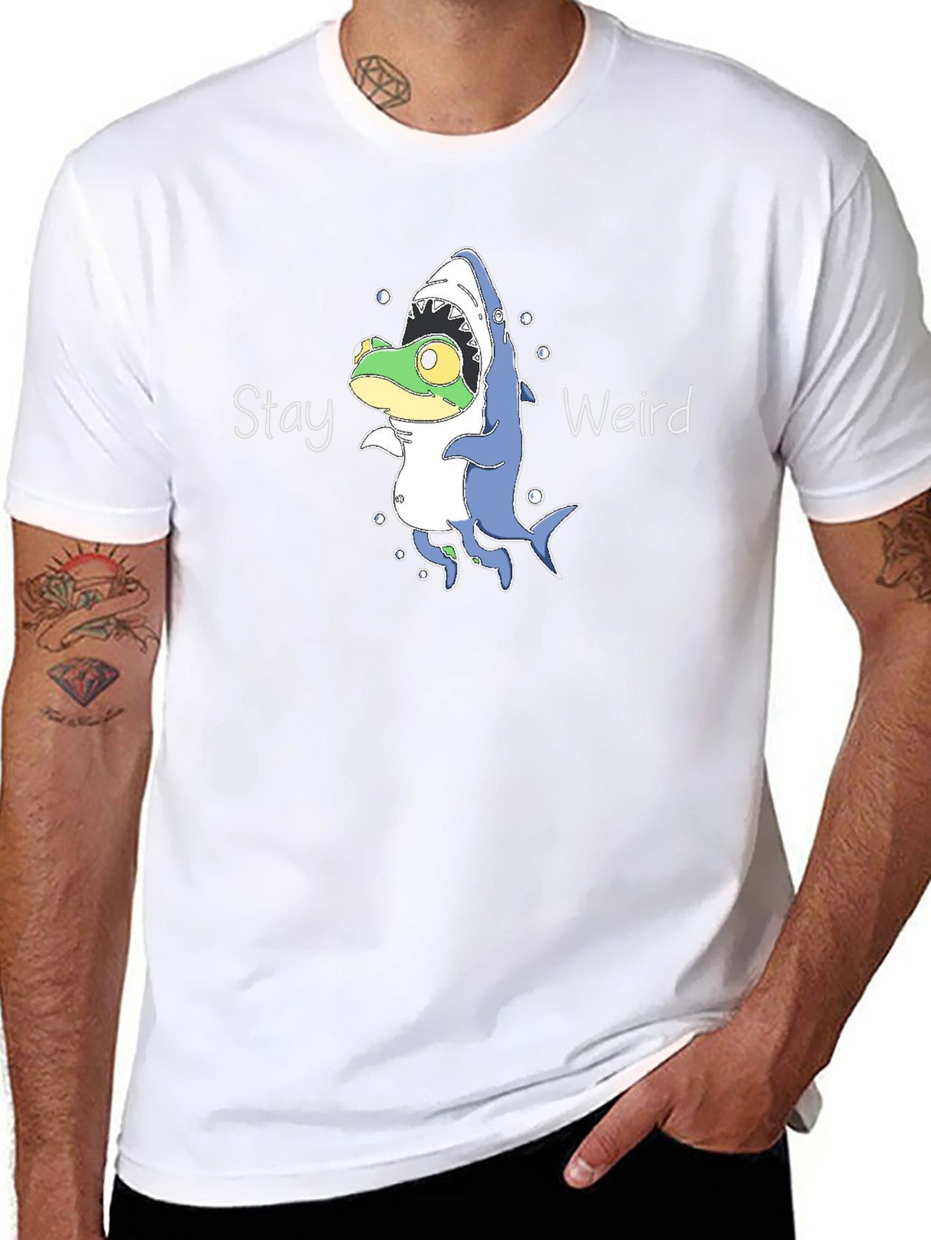 Stay Weird Frog Shark T-Shirt - Unique Graphic Tee