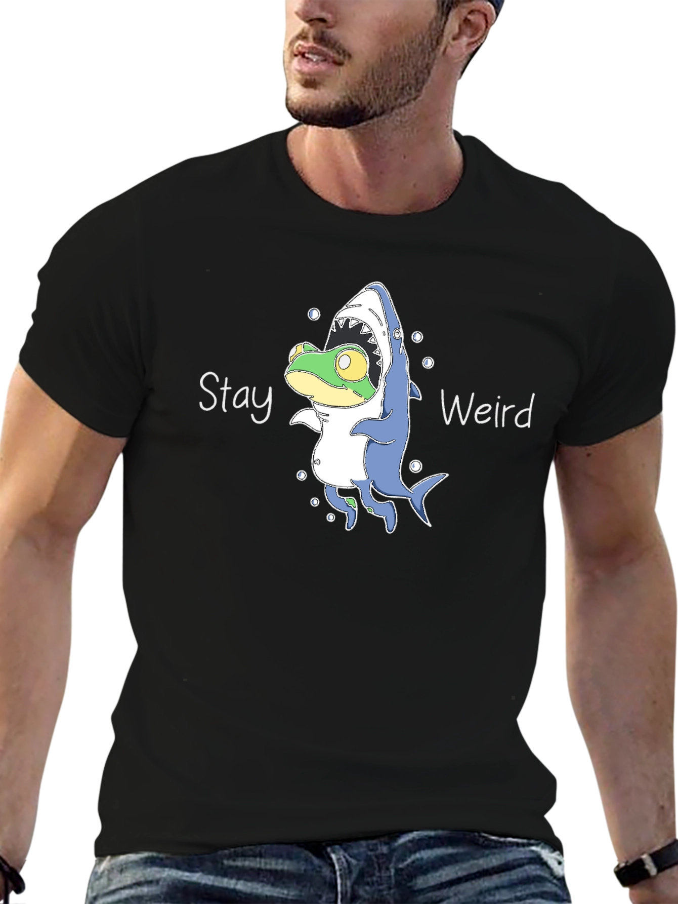 Stay Weird Frog Shark T-Shirt - Unique Graphic Tee
