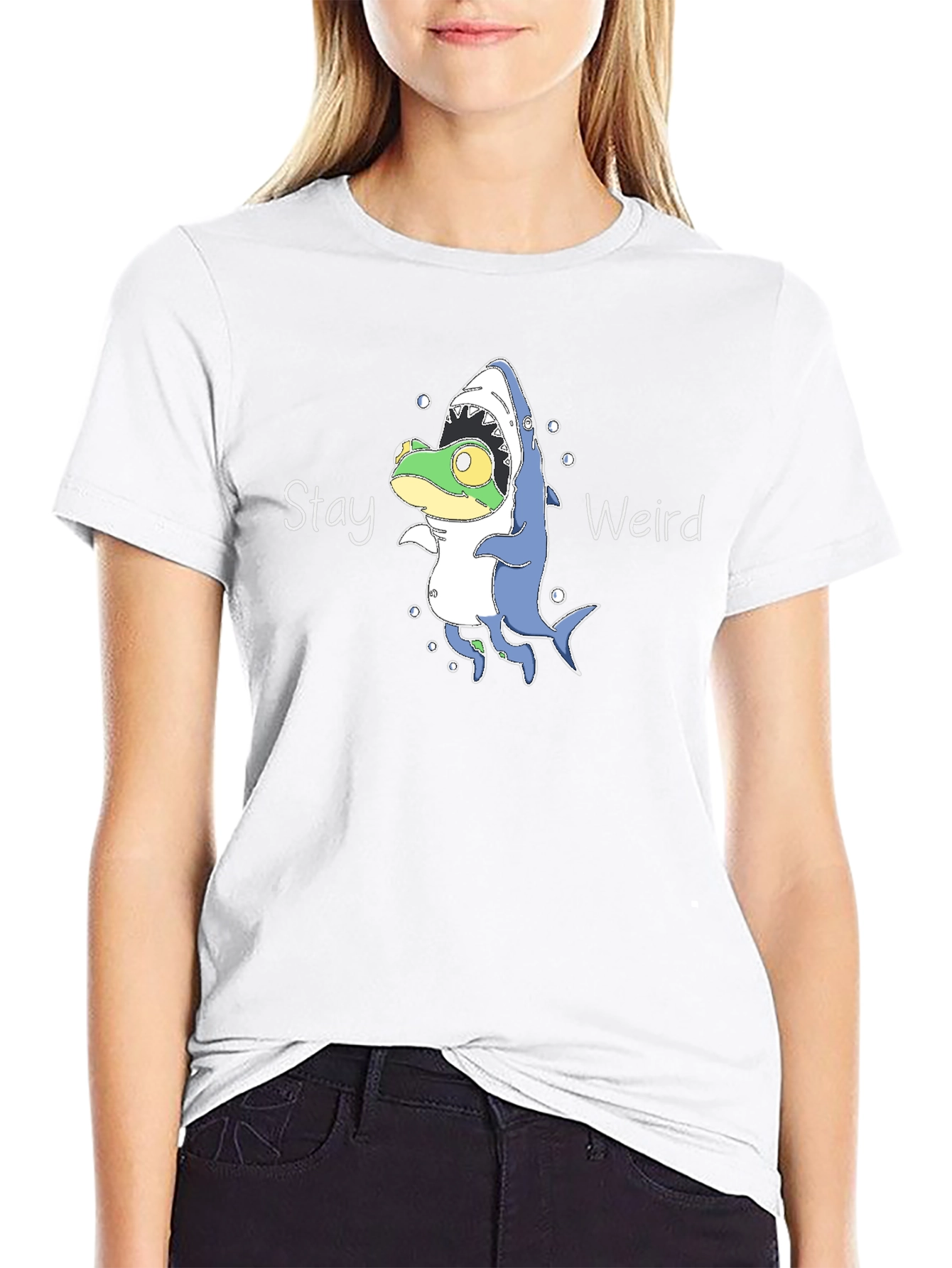 Stay Weird Frog Shark T-Shirt - Unique Graphic Tee