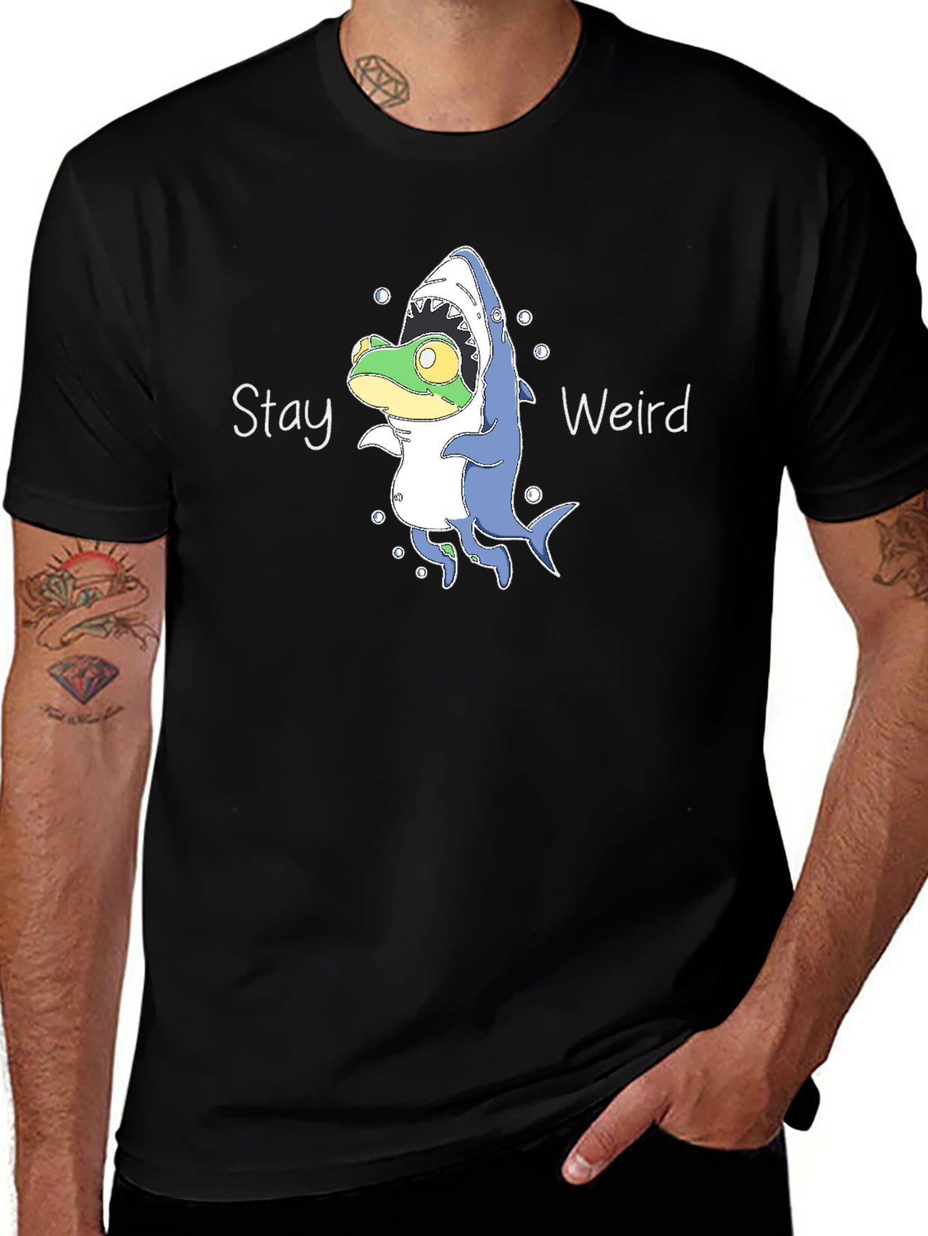 Stay Weird Frog Shark T-Shirt - Unique Graphic Tee