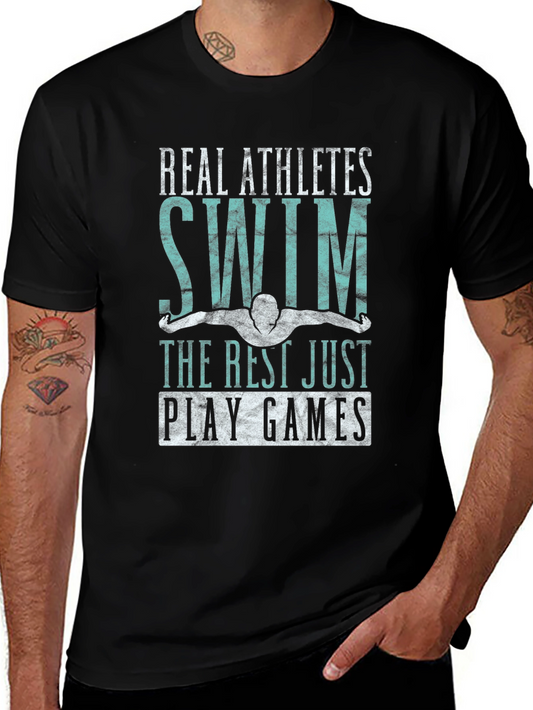 Real Athletes Swim Black Graphic T-Shirt