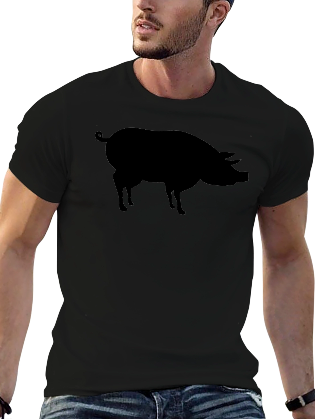 Black Pig Silhouette T-Shirt - Casual Style