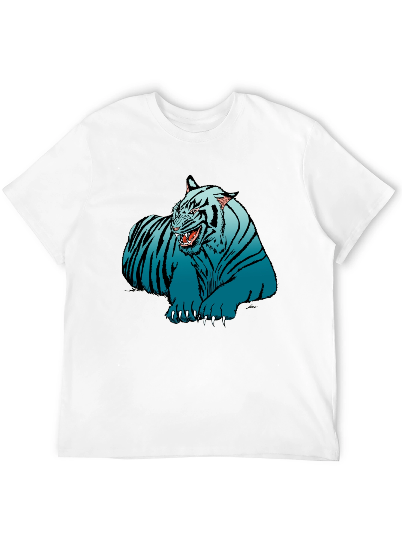 Blue Tiger Graphic Print Black T-Shirt