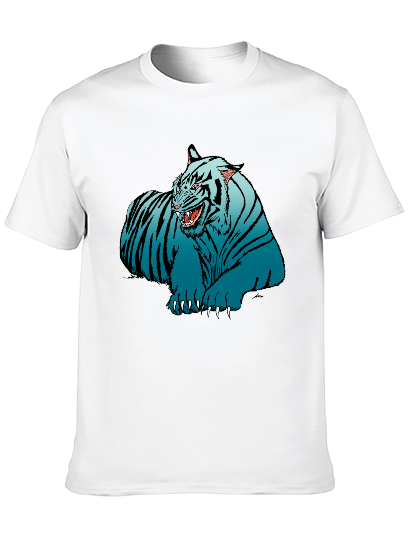 Blue Tiger Graphic Print Black T-Shirt