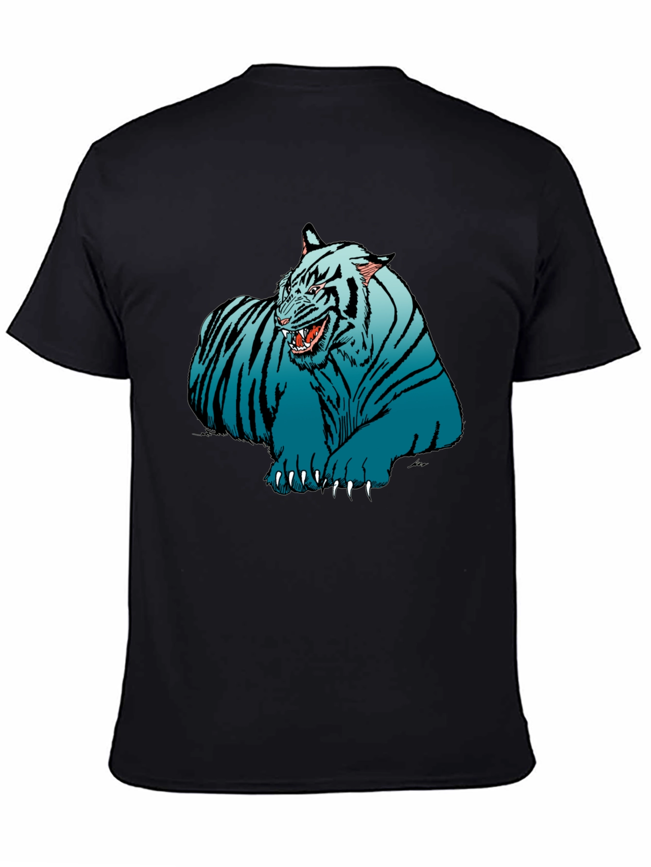 Blue Tiger Graphic Print Black T-Shirt