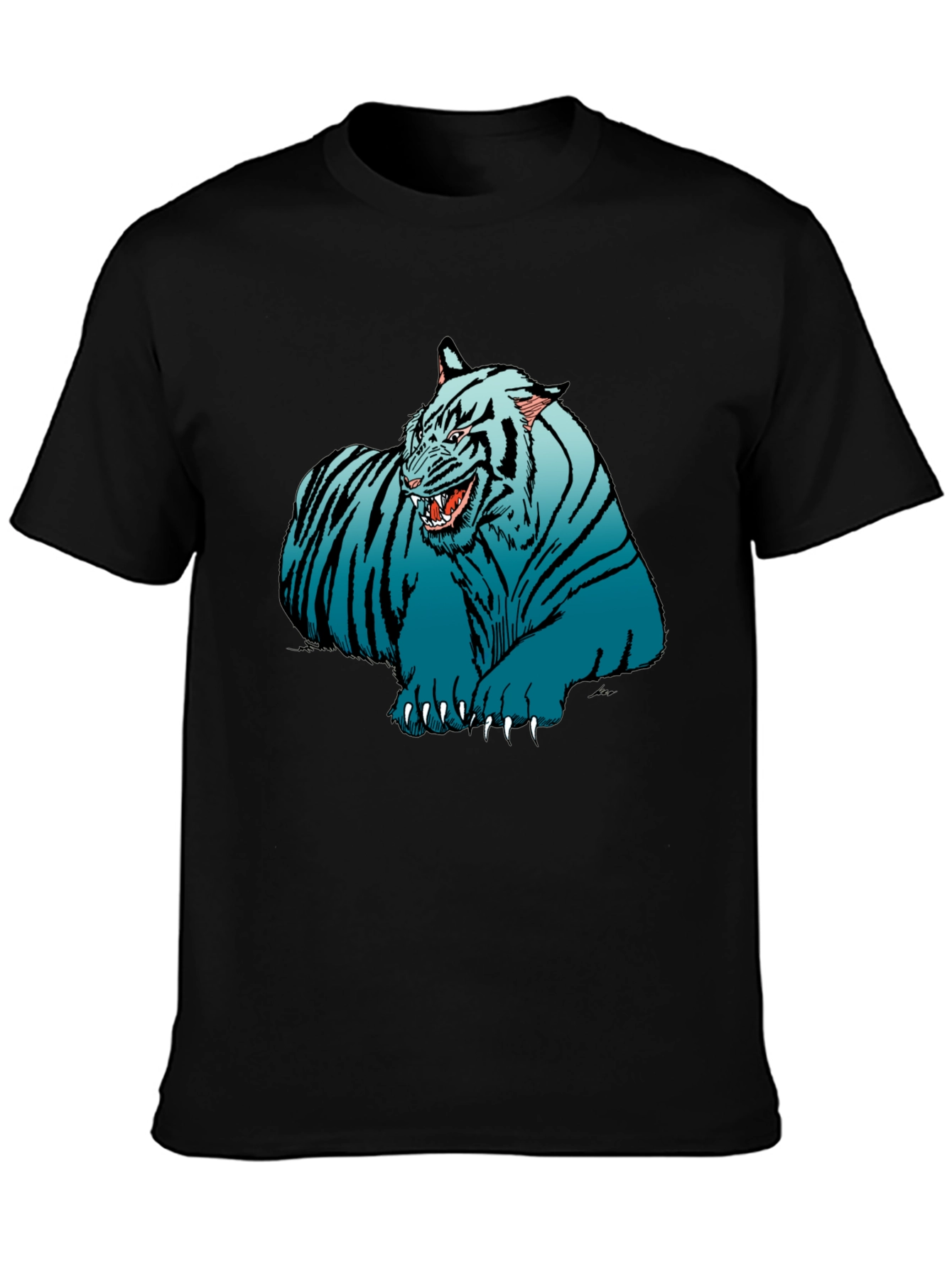 Blue Tiger Graphic Print Black T-Shirt