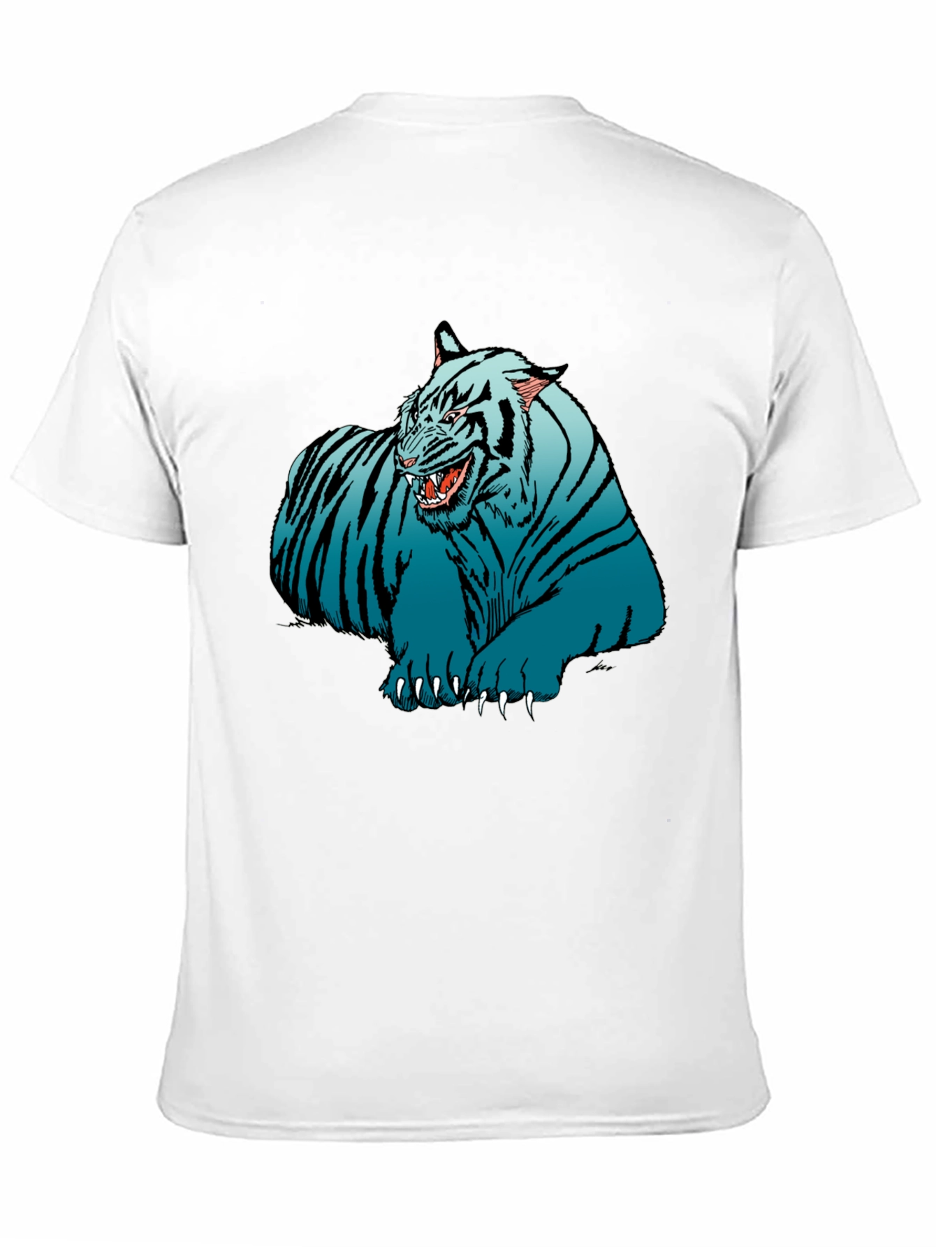 Blue Tiger Graphic Print Black T-Shirt