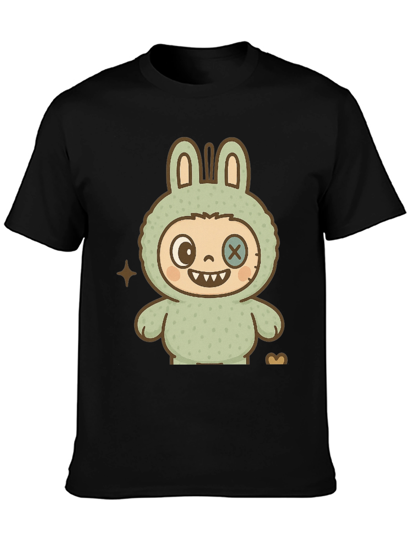 Cute Monster Bunny Graphic Tee - Black