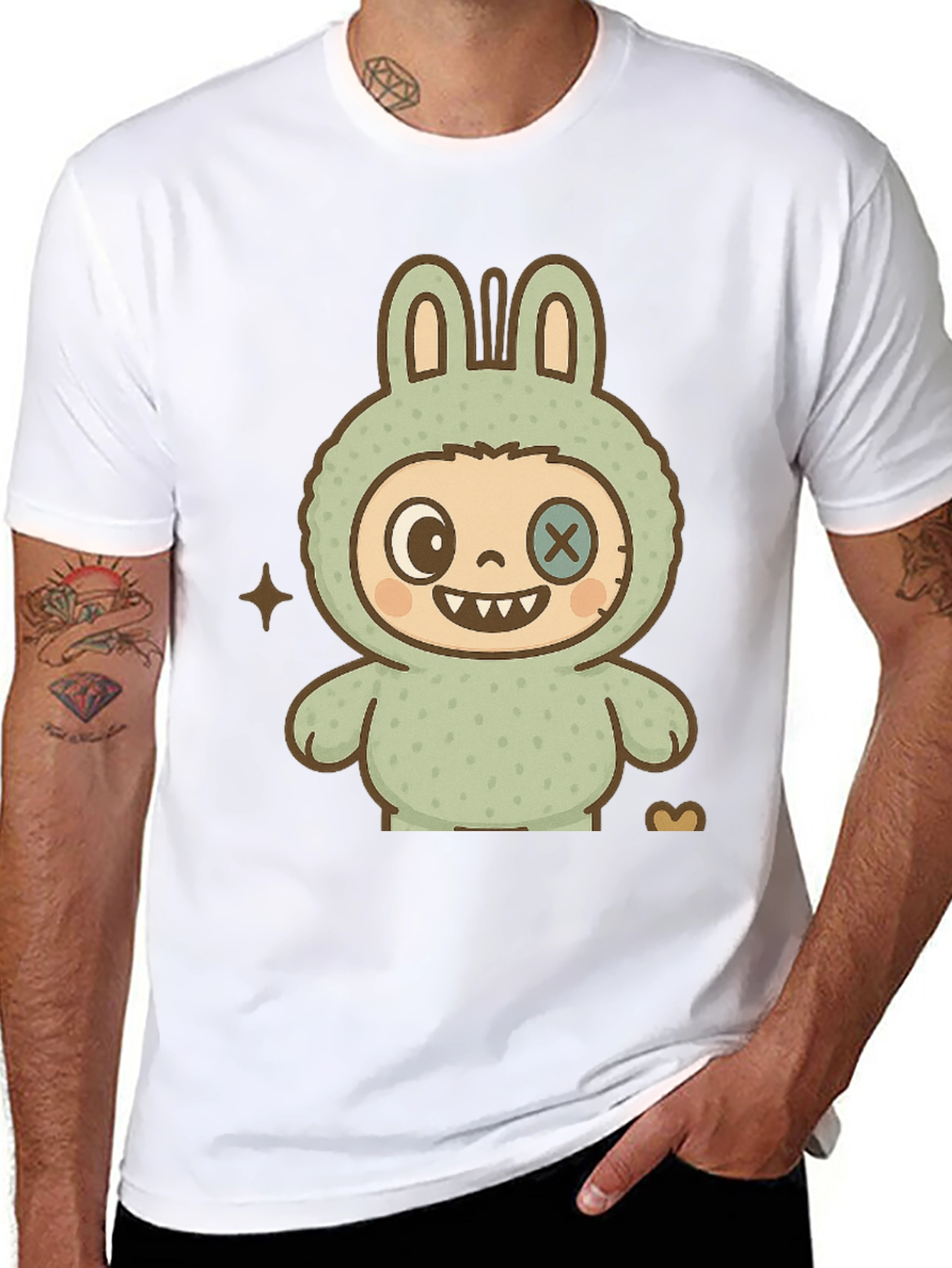 Cute Monster Bunny Graphic Tee - Black