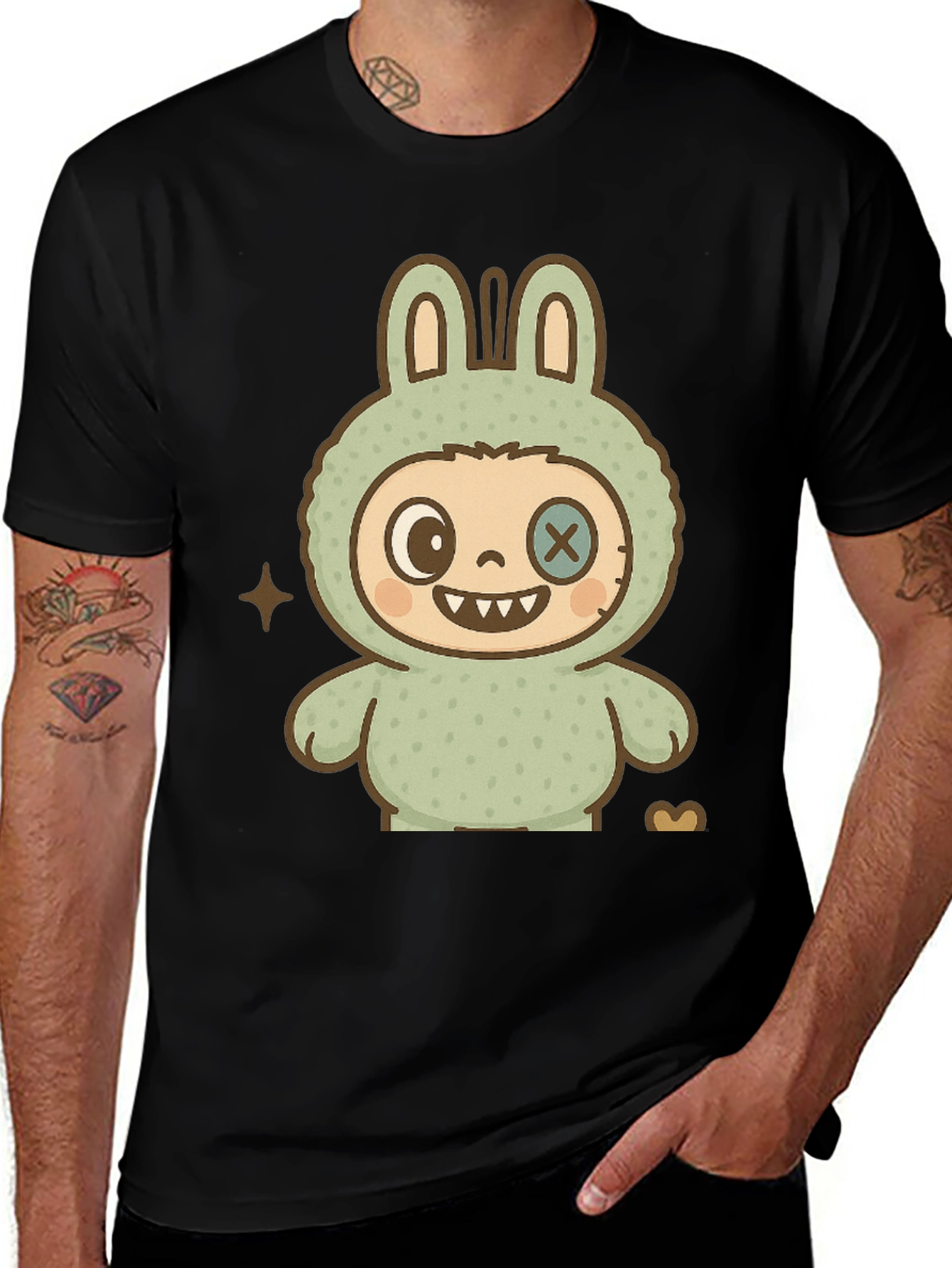Cute Monster Bunny Graphic Tee - Black