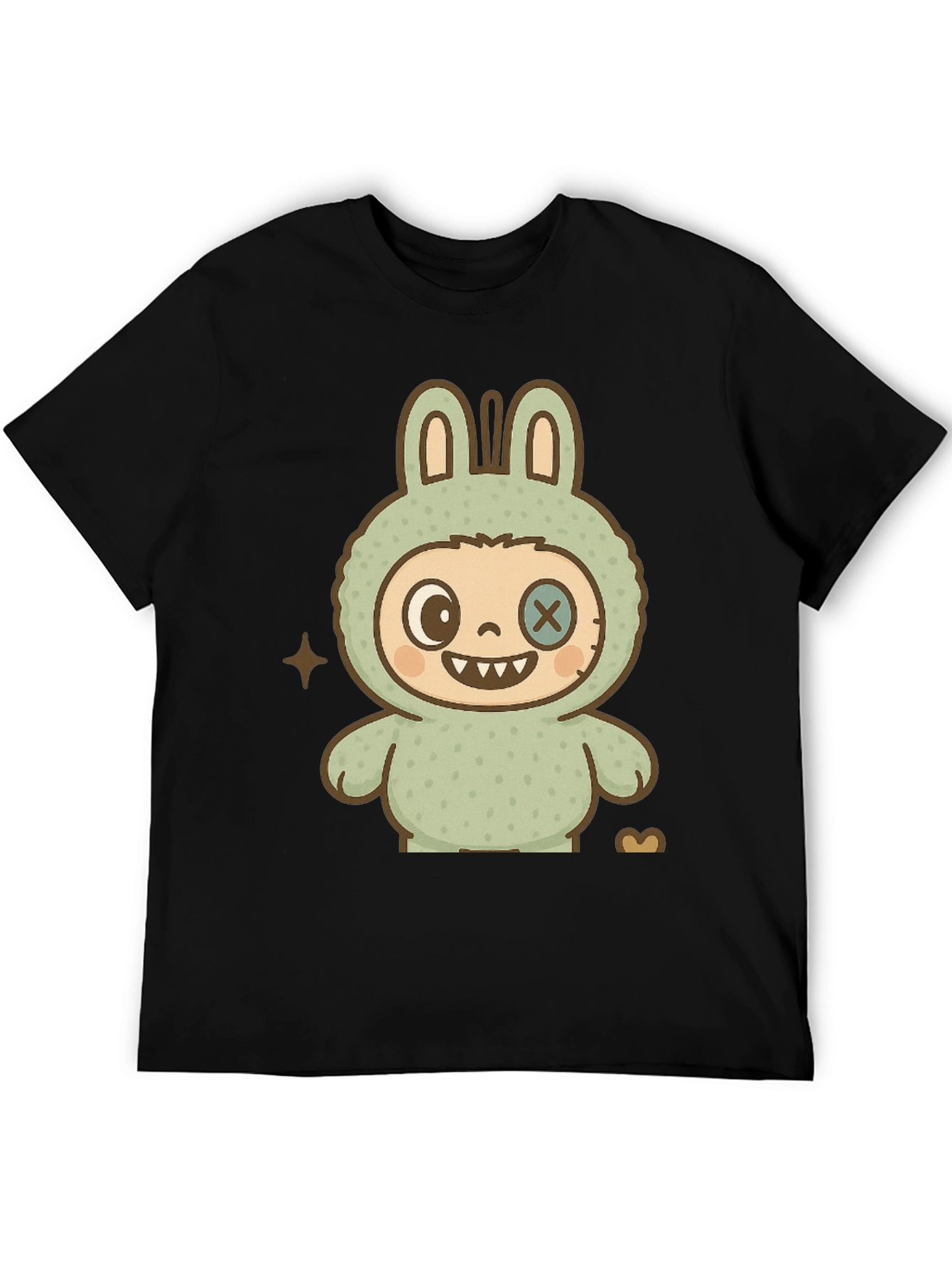 Cute Monster Bunny Graphic Tee - Black