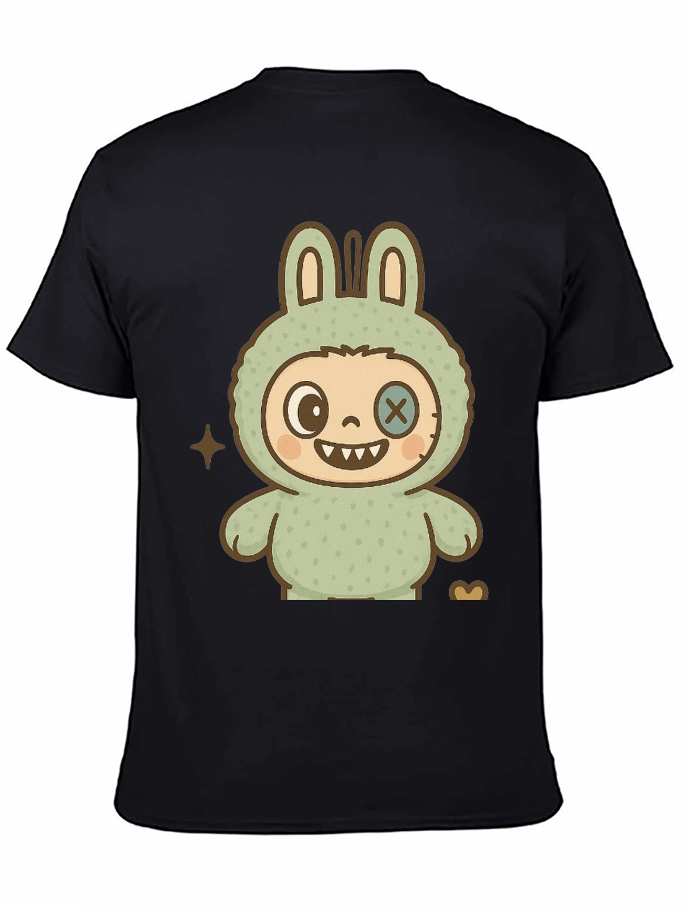 Cute Monster Bunny Graphic Tee - Black