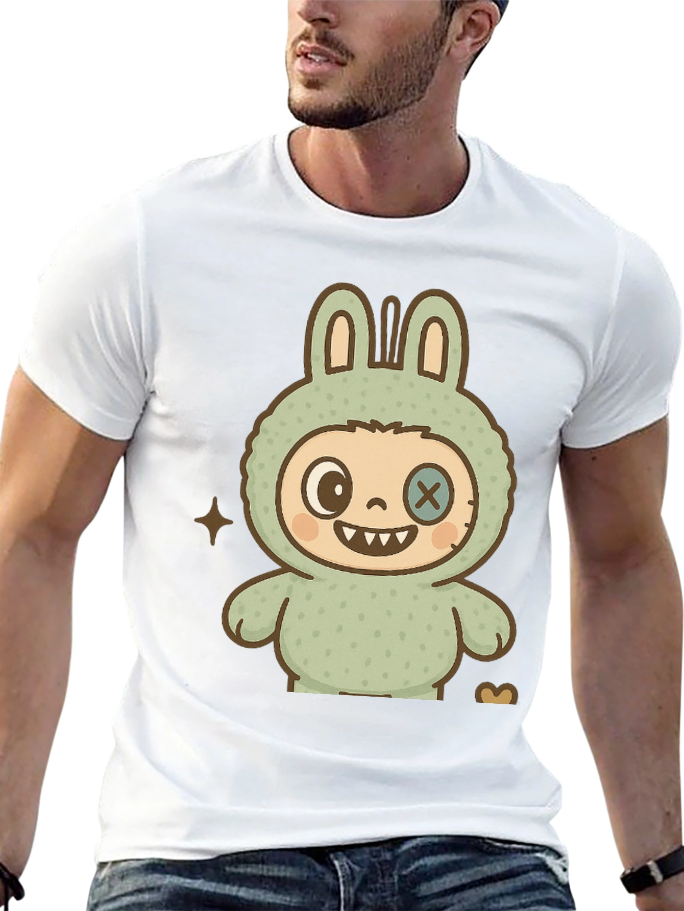 Cute Monster Bunny Graphic Tee - Black
