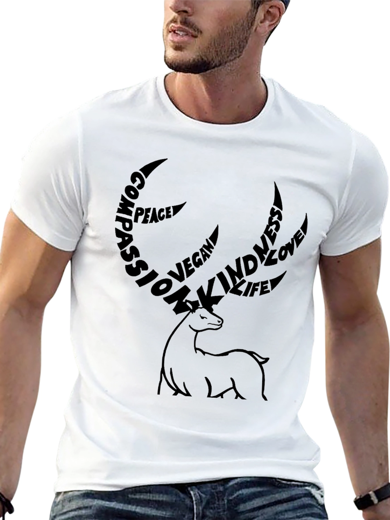 Vegan Deer Graphic Tee - Compassion Kindness Love