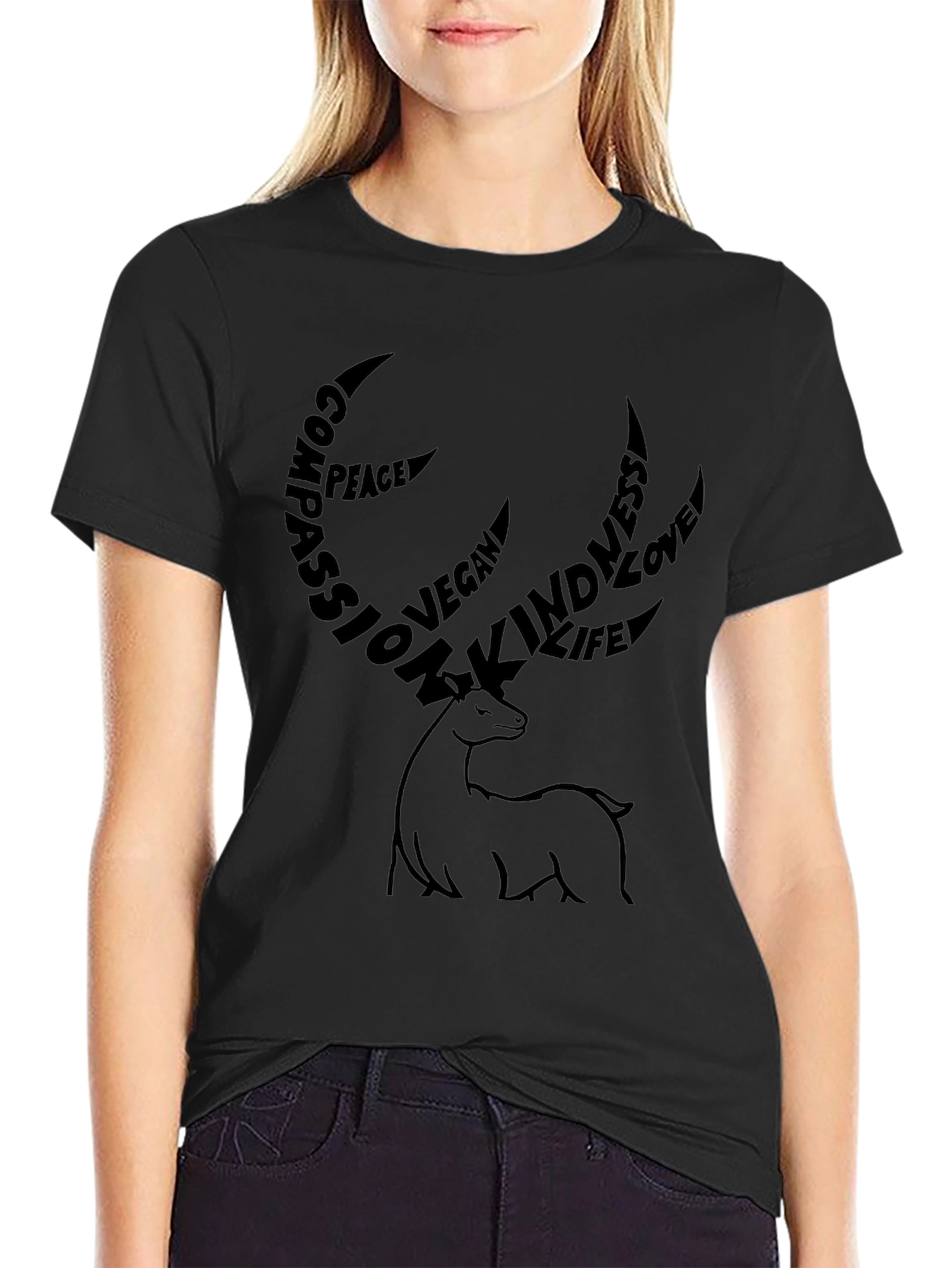 Vegan Deer Graphic Tee - Compassion Kindness Love