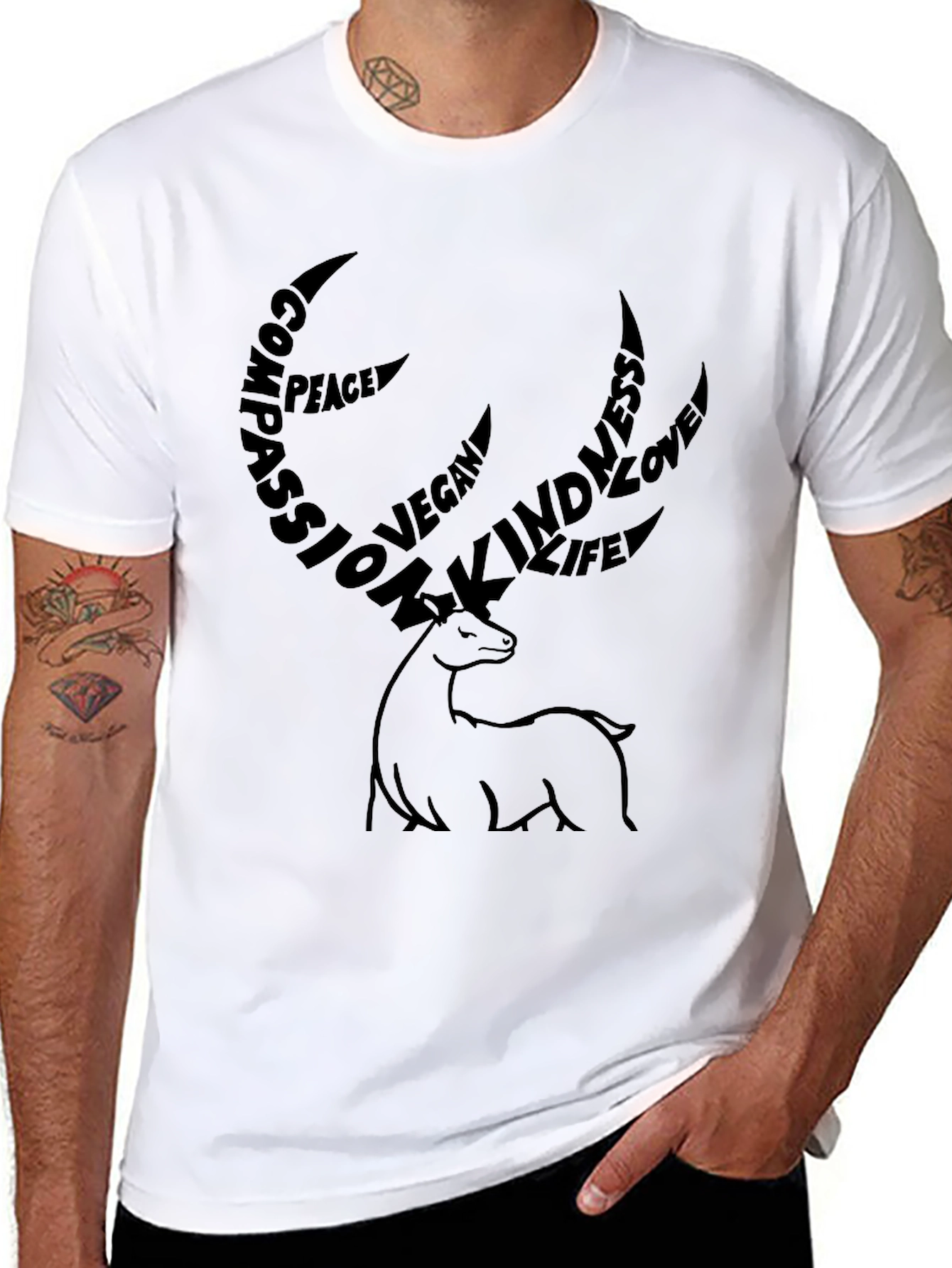 Vegan Deer Graphic Tee - Compassion Kindness Love