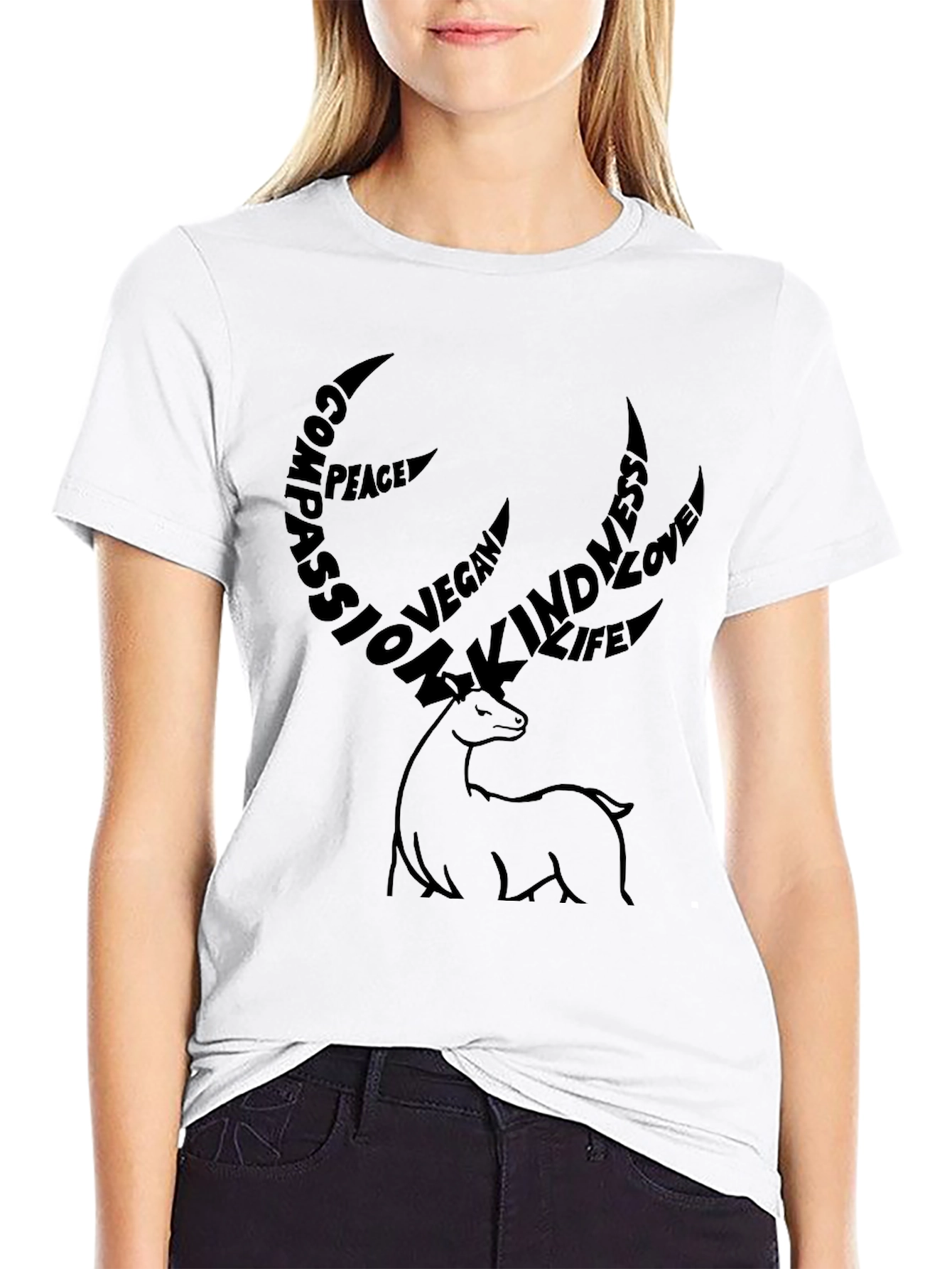 Vegan Deer Graphic Tee - Compassion Kindness Love