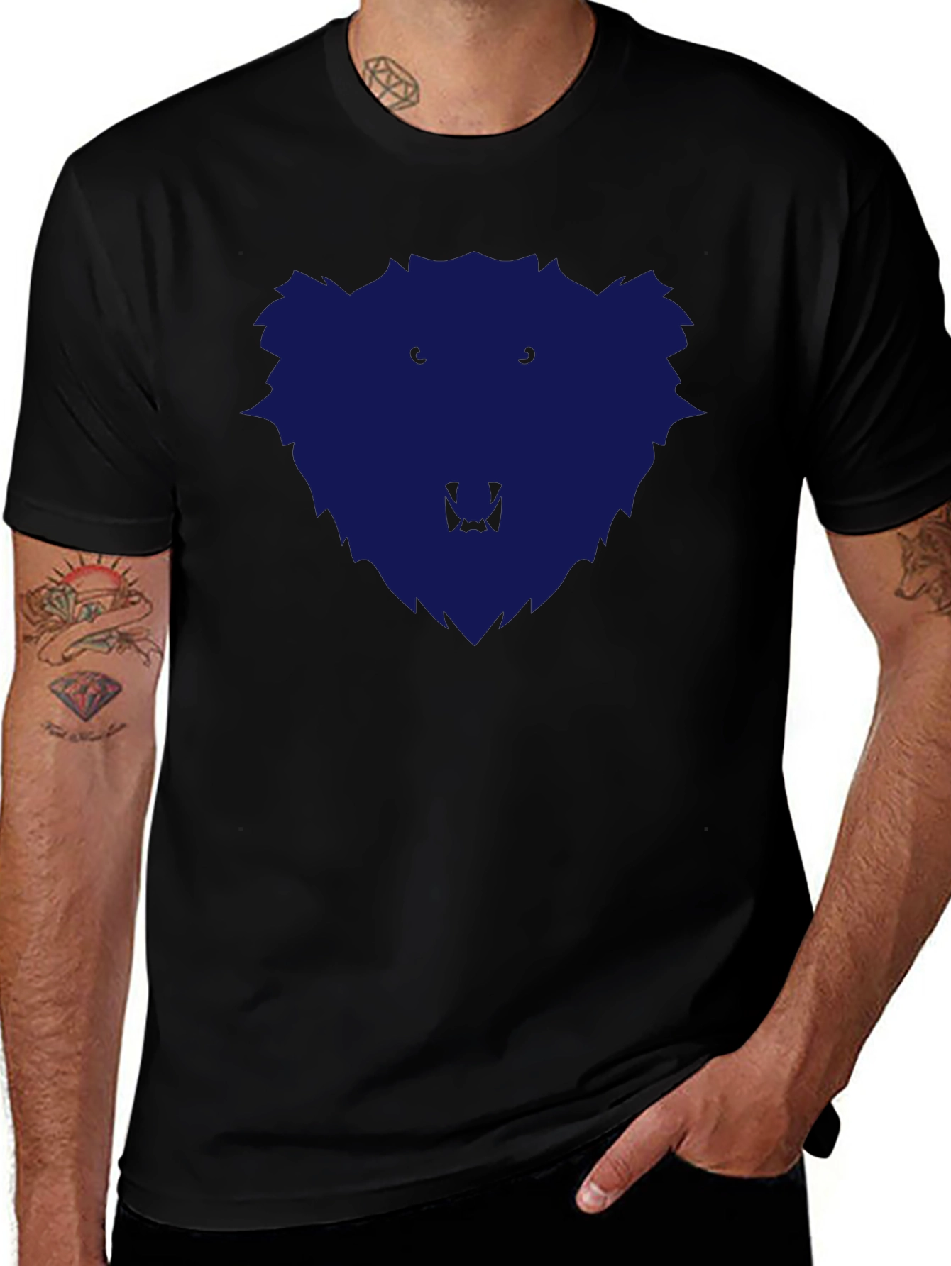 Mens Black T-Shirt with Blue Bear Graphic