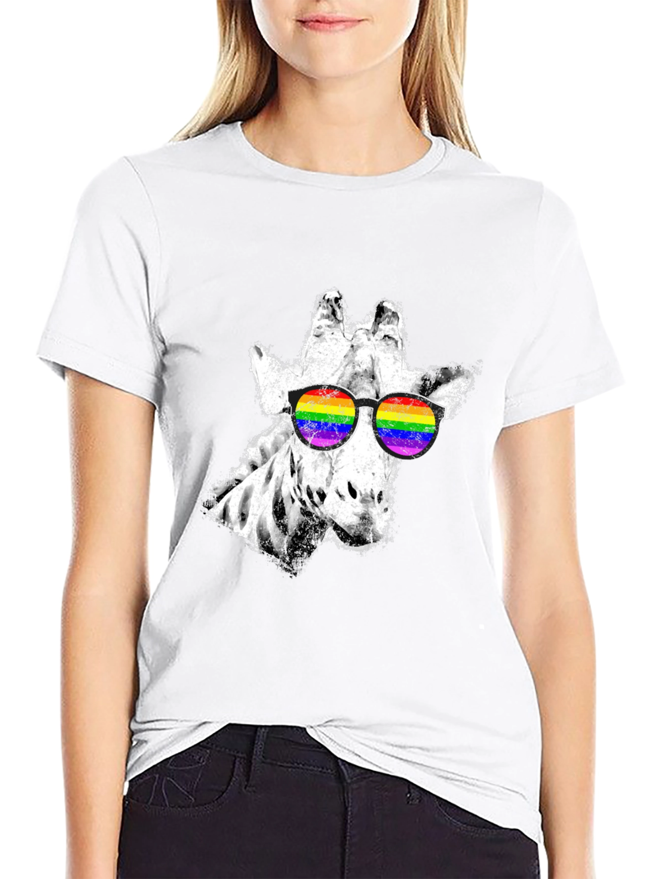 Cool Giraffe Rainbow Sunglasses Graphic Tee