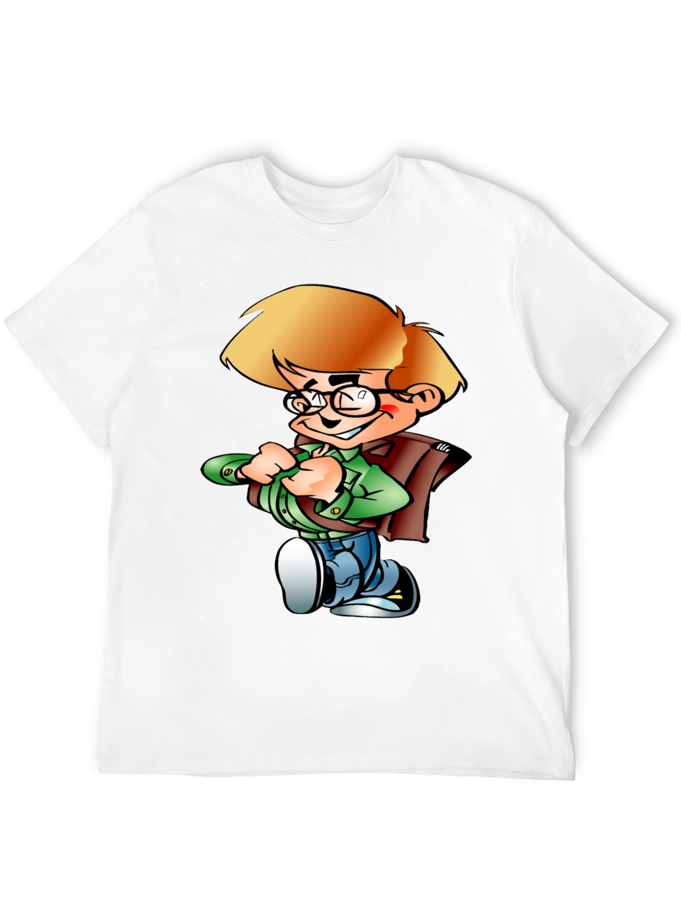 Cartoon Boy Graphic Tee - Black Cotton Shirt