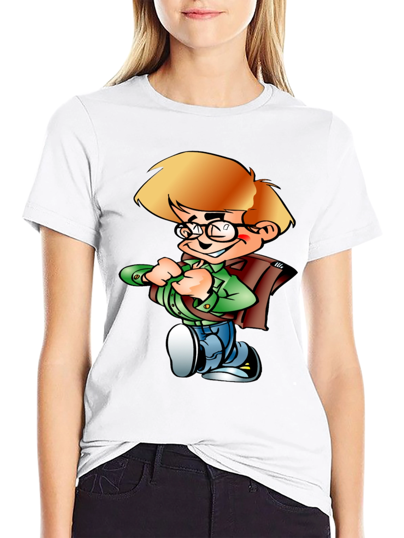 Cartoon Boy Graphic Tee - Black Cotton Shirt