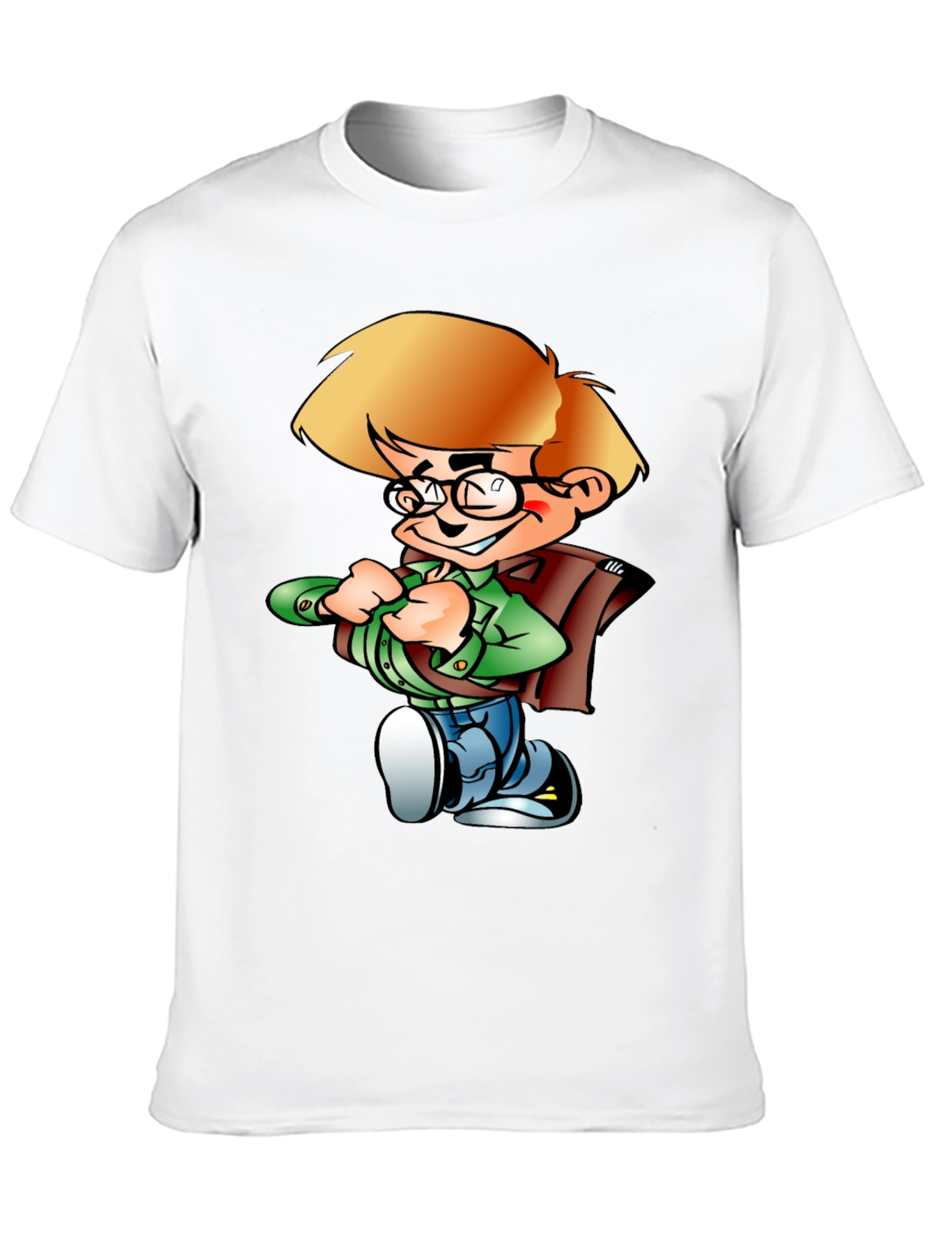 Cartoon Boy Graphic Tee - Black Cotton Shirt