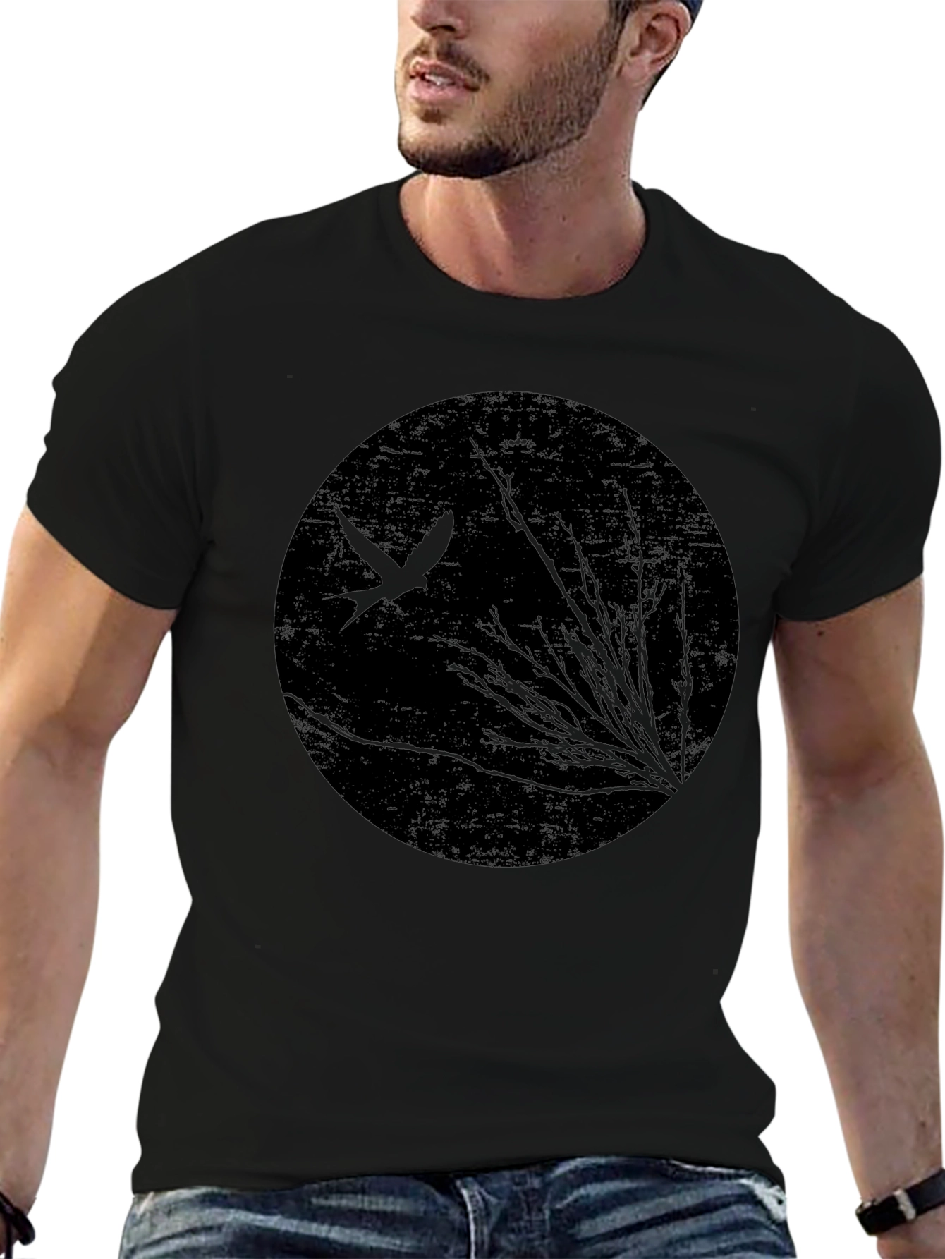 Abstract Bird & Branches Black T-Shirt